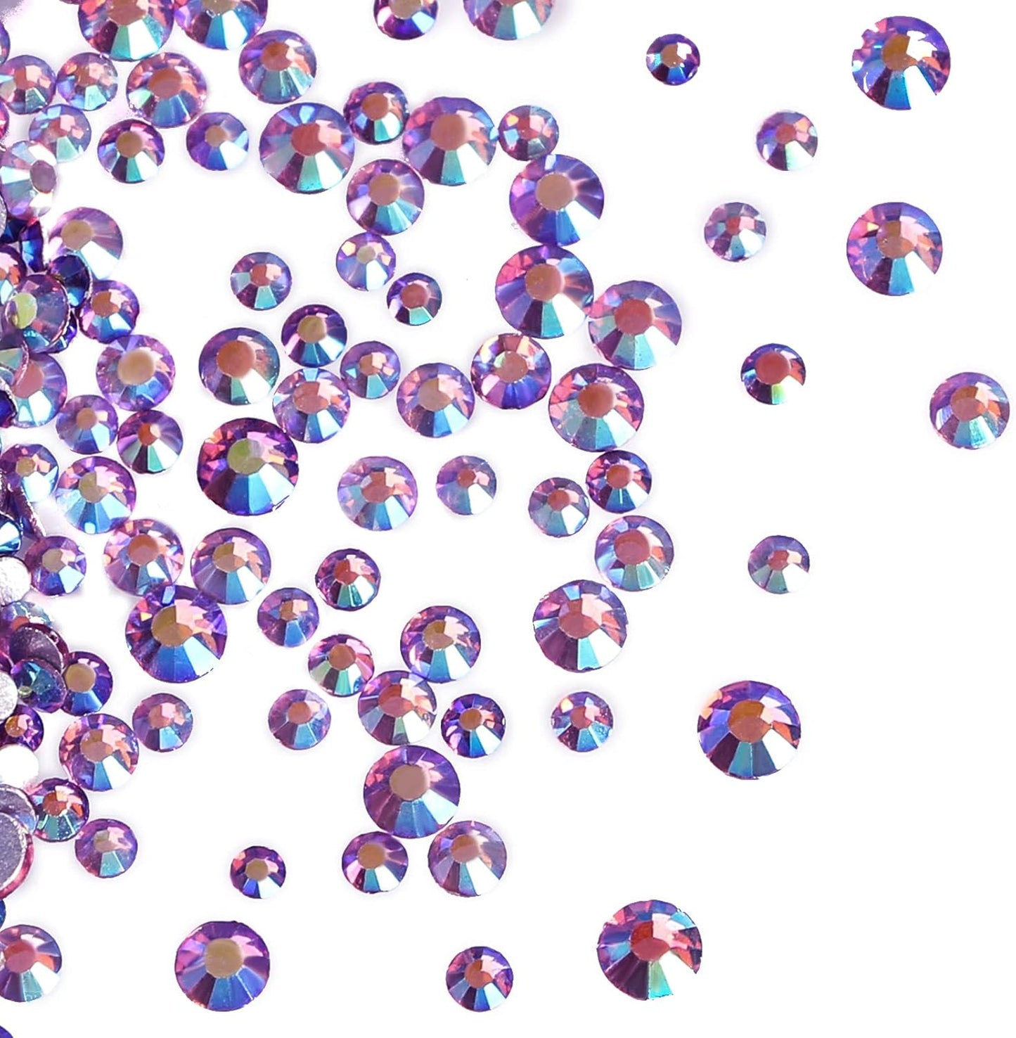 3456pcs Flatback Rhinestones Glass Charms Diamantes Gems Stones for Nail Art 6 Size ss4~ss12 Light Purple AB