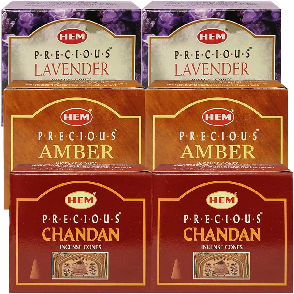 Lavender Amber Chandan Incense Cones & Holder Bundle Variety Pack From Hem Trumiri Insense Insence