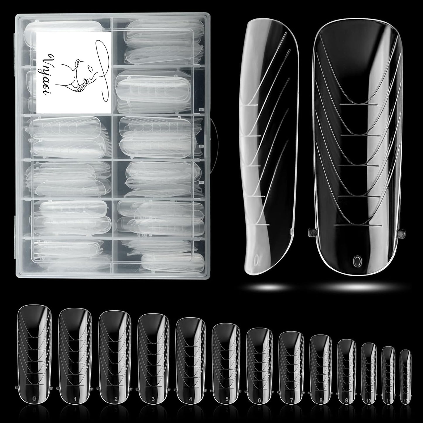130 Pcs Poly Extension Gel Dual Nail Forms Nail Molds With Scale Builder Coffin Nail for Gel Manicure Nail Art Design Salon DIY at Home (Long Round-Head Dual Nail Forms Set)