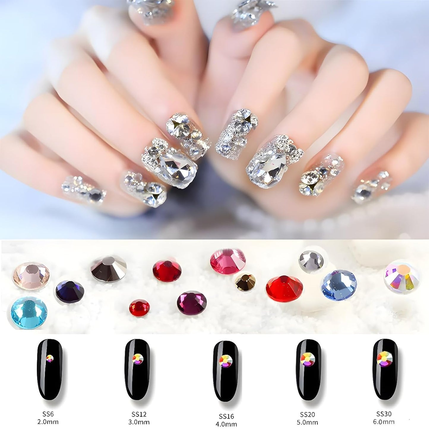 Flatback Rhinestones Round Gems for Nails Art and Crafts 2000Pcs SS16 4mm Glitter Crystals Stone DIY Bags Clothes Shoes (Light Blue)