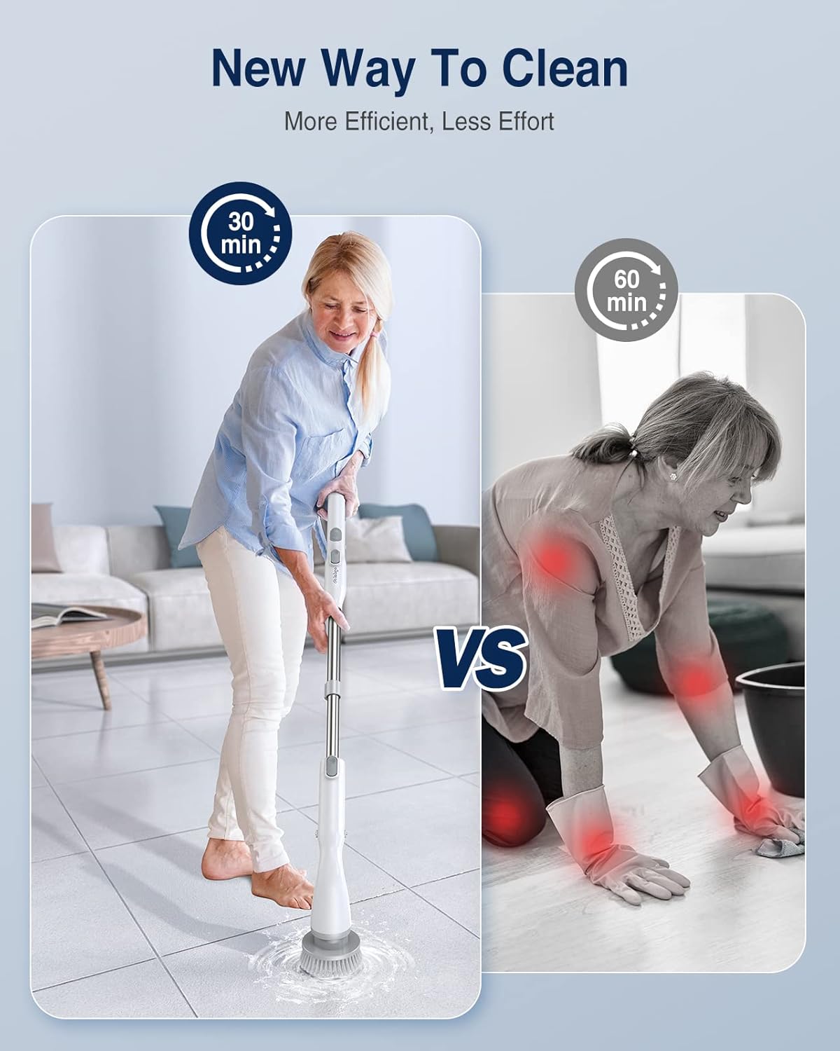 LABIGO Electric Spin Scrubber, Cordless Cleaning Brush Scrubber with 4 Replaceable Brush Heads and Adjustable Extension Handle, IPX7 Waterproof Power Cleaning Brush for Bathroom Tub Floor Tile Shower