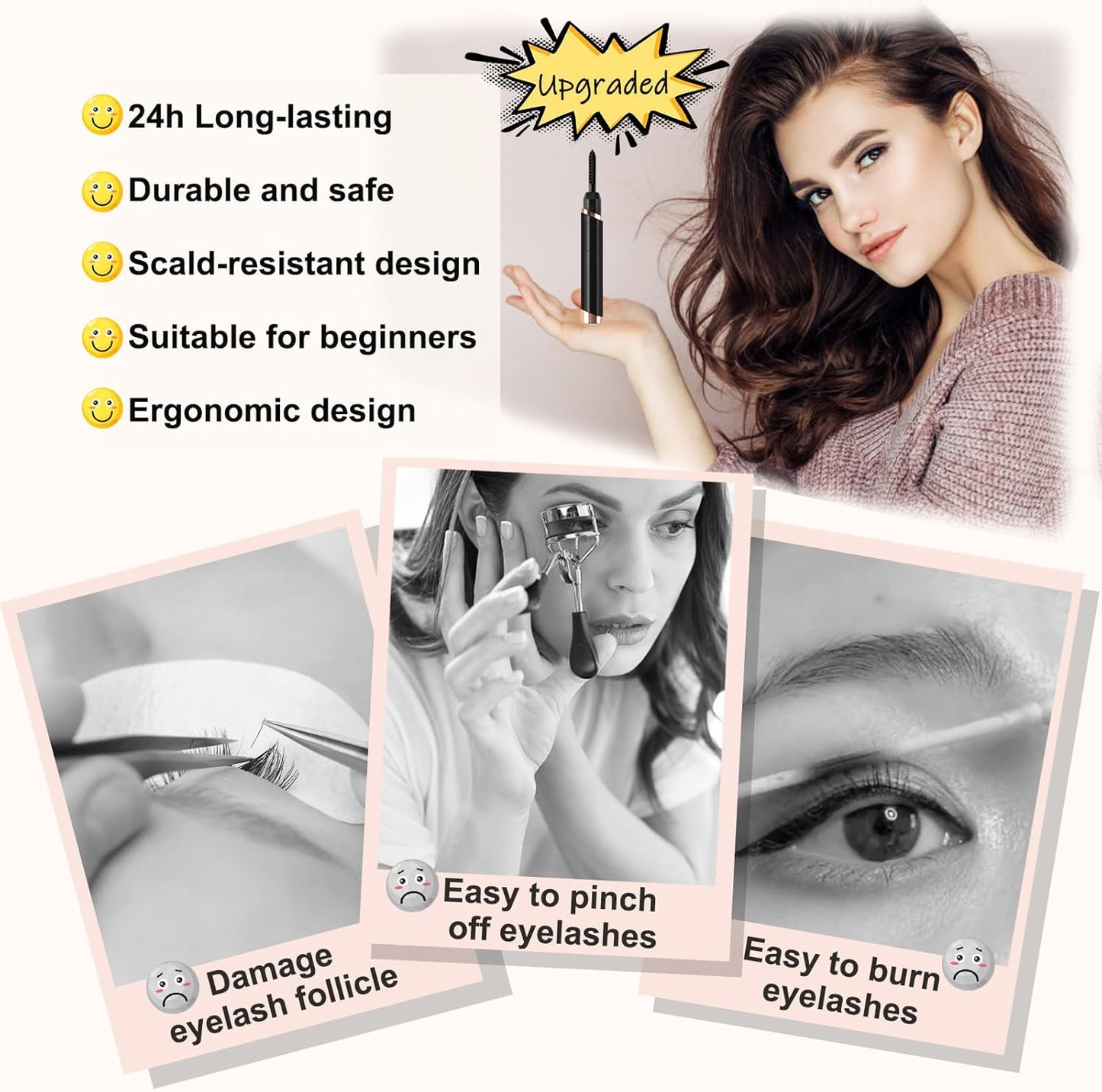 Heated Eyelash Curler, Electric Eyelash Curler, Rechargeable Lash Curler for Makeup Natural Curling Eye Lashes and 24 Hours Long Lasting - Black 2025 Updated New Model