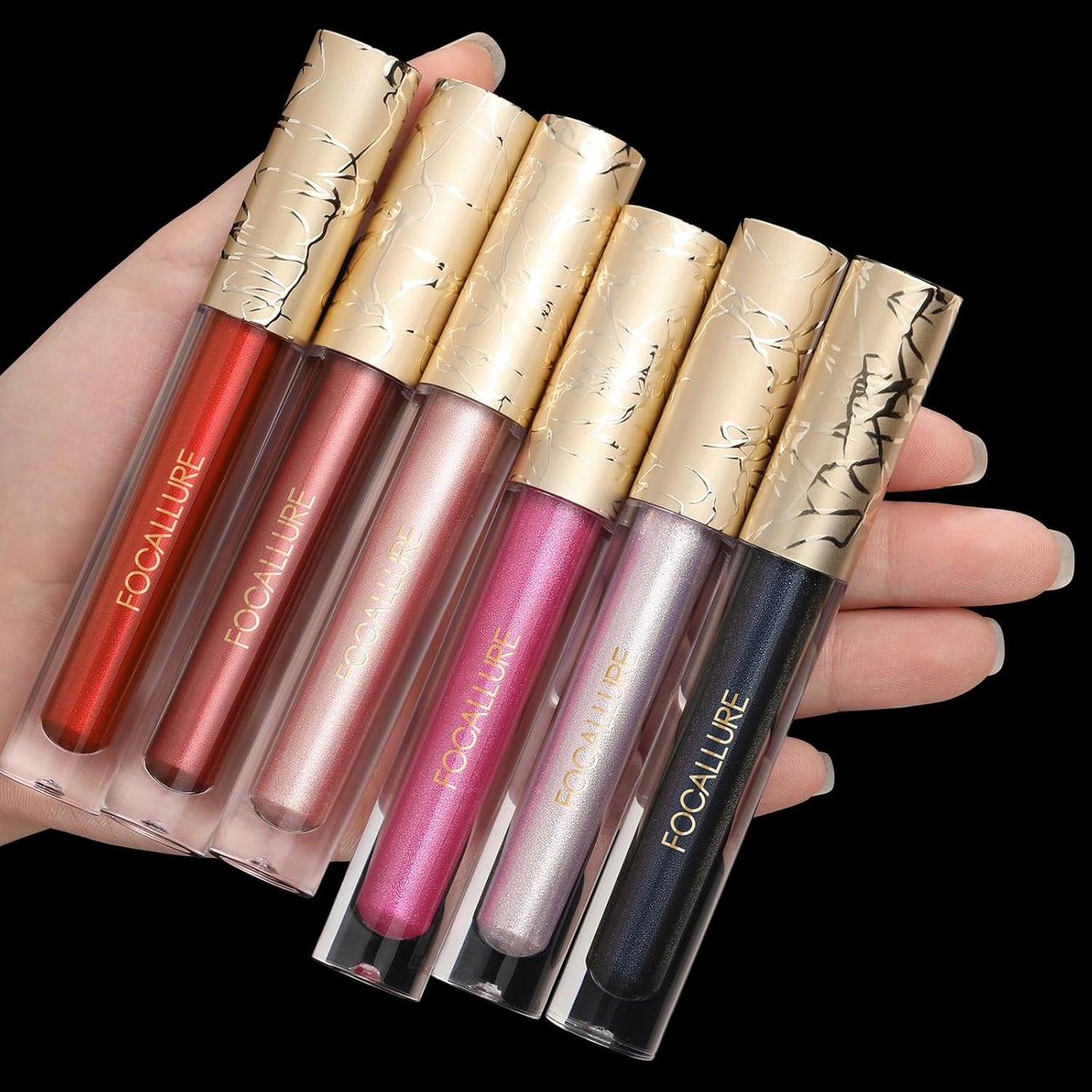 FOCALLURE Metallic Liquid Lipstick,Non Stick Cup Lip Gloss,High Impact Lip Color with Transfer-proof Wear,Long Lasting & Waterproof Lipstick Makeup for Women,Love Galore