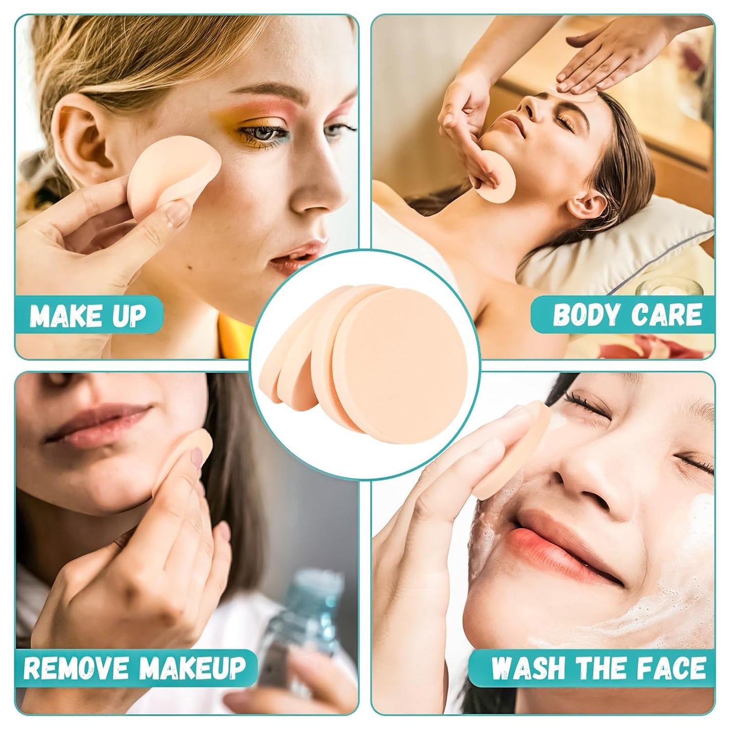 MotBach 100 PCS Nude Round Makeup Sponge, Cosmetic Sponge Round Foam Pad Eye Facial Powder Puff, Beauty Makeup Foundation Powder Blender for Women Lady All Skin Types Wet and Dry Dual Use