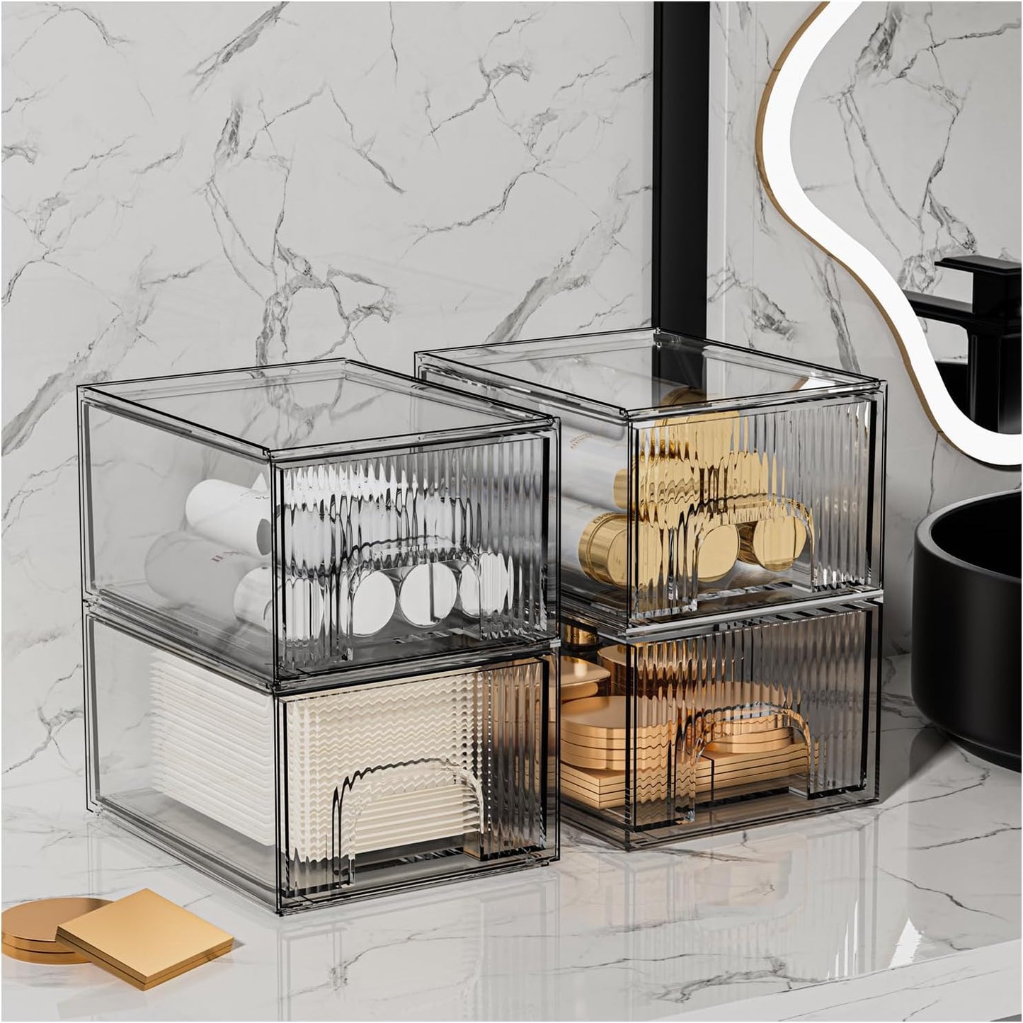 Clear Stackable Acrylic Storage Drawers Set – 4 Pack Modular Organizer for Vanity, Bathroom & Cabinets