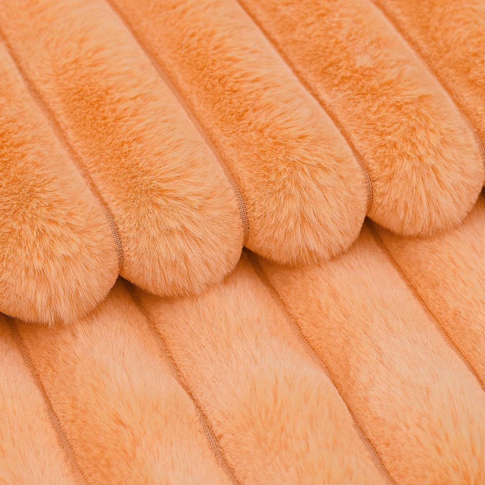 MADIZZ Set of 2 Faux Wool Plush Decorative Throw Pillow Covers 20x20 Inch Orange Fluffy Striped Soft Decorative Cushion Cover for Sofa Bedroom Pillow Shell