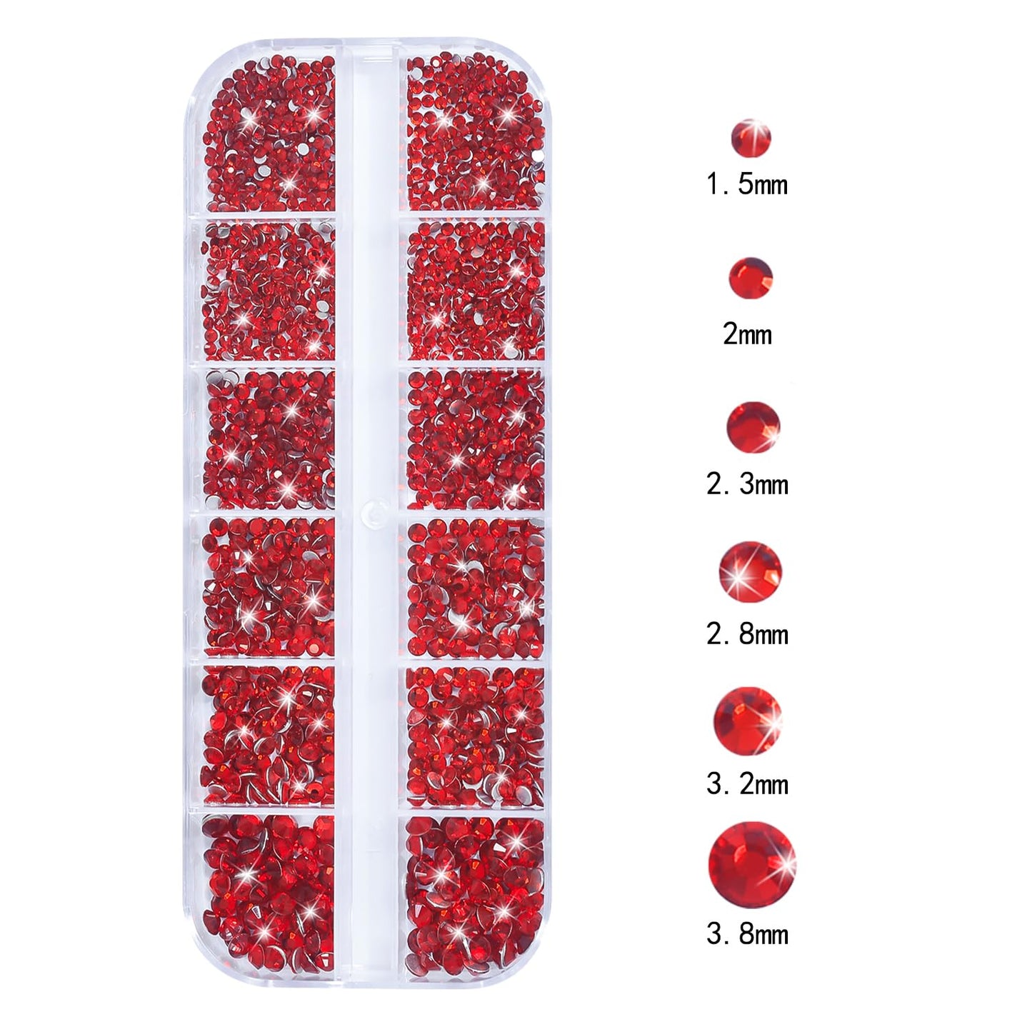 HNUIX Nail Rhinestones - 3D Multi Shape Size, Red Nail Gems, Flat Back, with Kit, for Nail Art, DIY Decorations