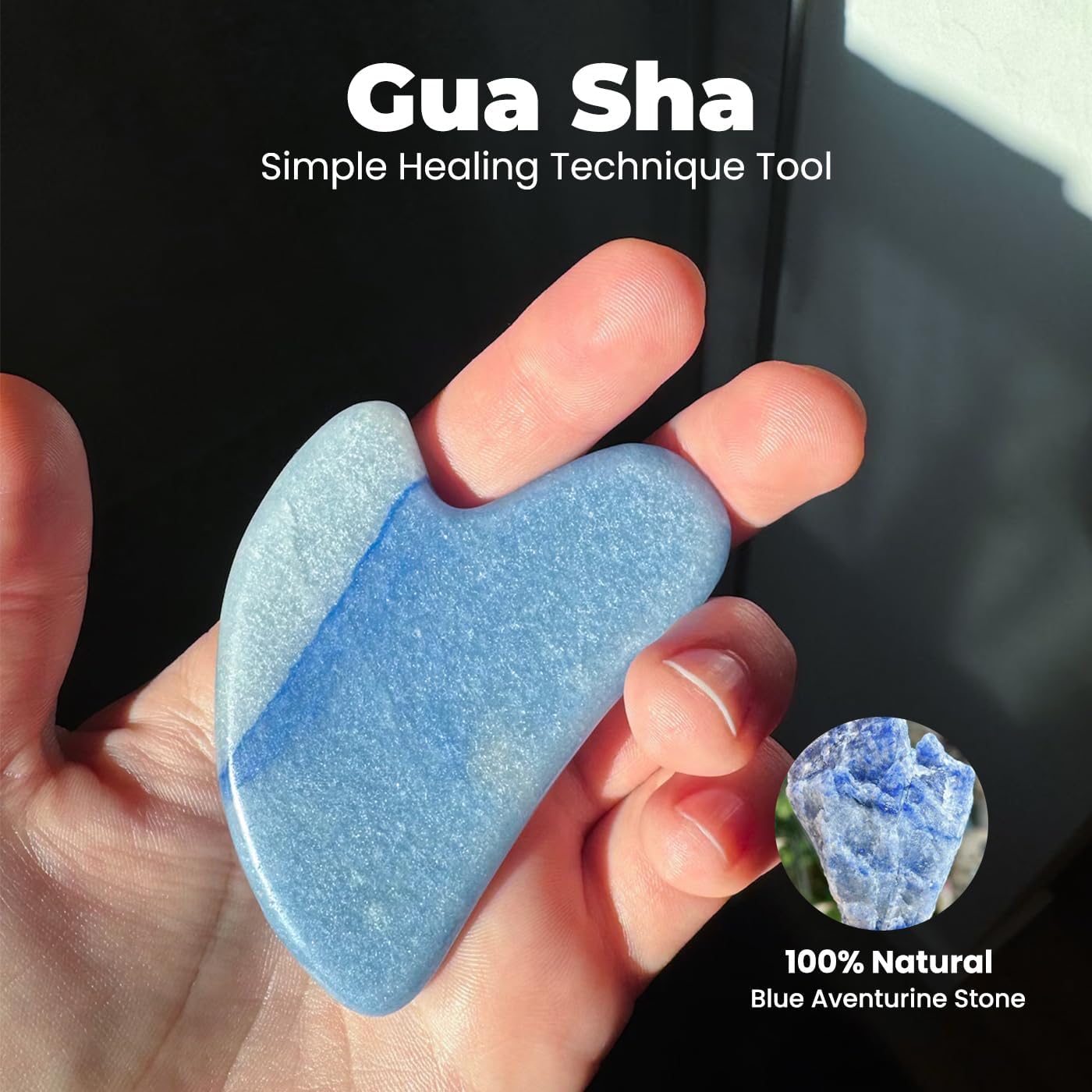 Gua Sha Facial Tools & Face Roller by ROSELYNBOUTIQUE Original Face Massager for Puffiness Wrinkless Skin Care Routine - Self Care Gift for Men Women (Blue Aventurine)