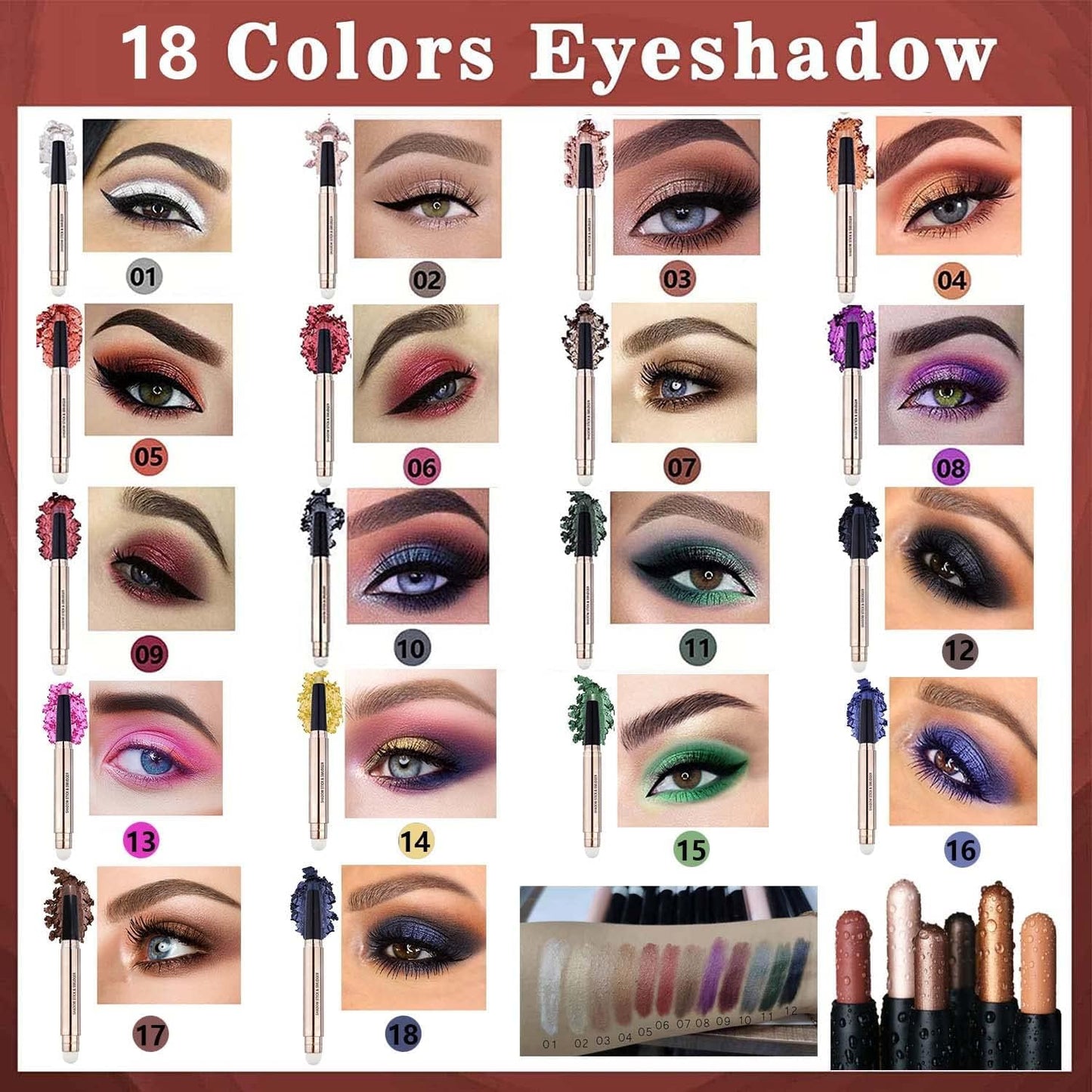 Black Eyeshadow Stick Eye Makeup Cream Shimmer Smooth Glitter Hypoallergenic Single Crayon Waterproof Long Lasting Eye Shadow Pencil Multi-Dimensional Eyes Look Pen(Dark Blue Black#12)