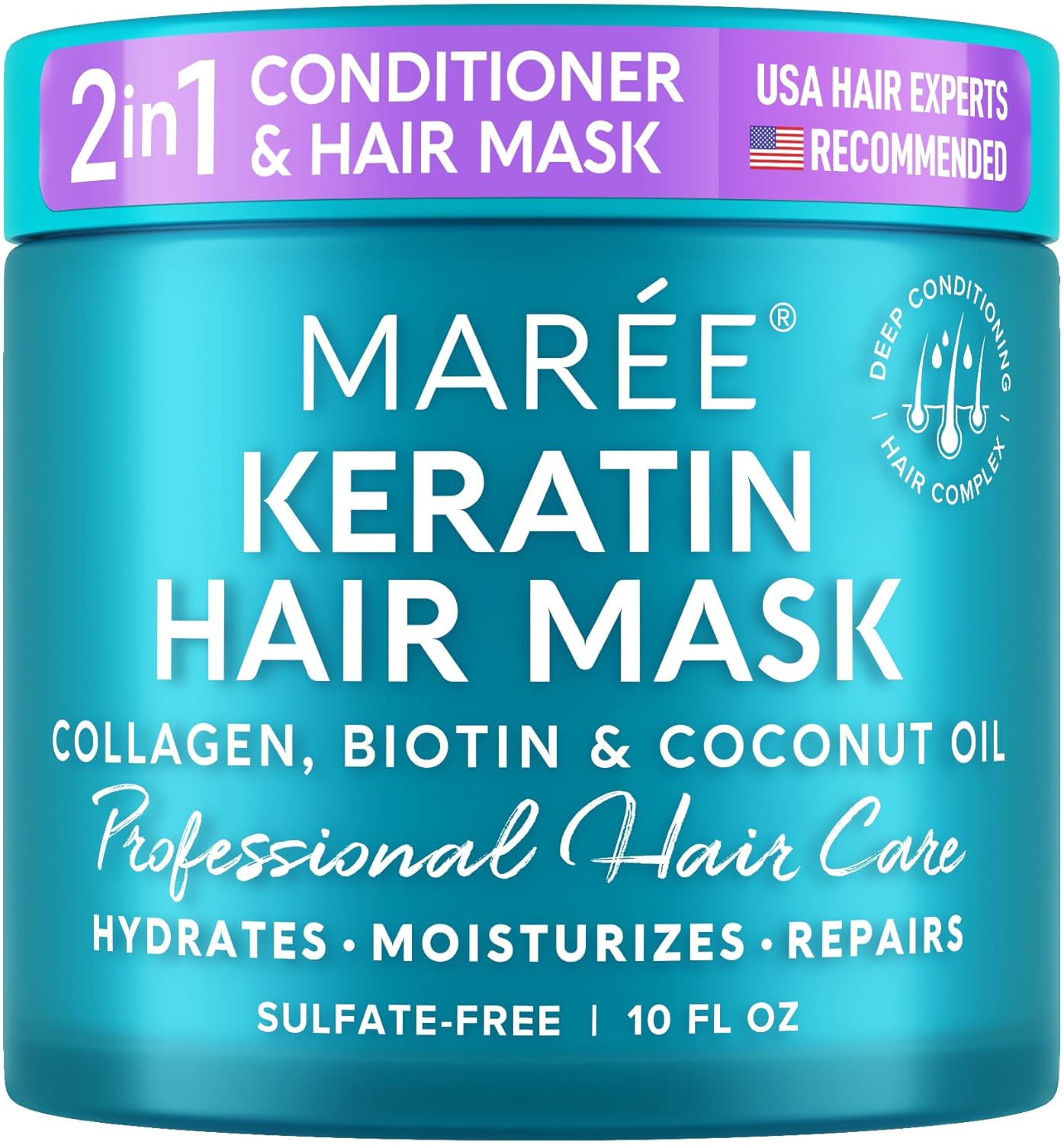 MAREE Deep Conditioning Hair Mask for Damaged Hair Treatment - Keratin Hair Care for Hydrating Growth Repair Moisturizing - Dry Curly Color Treated Frizzy - Tratamiento Mascarilla Para el Cabello Seco