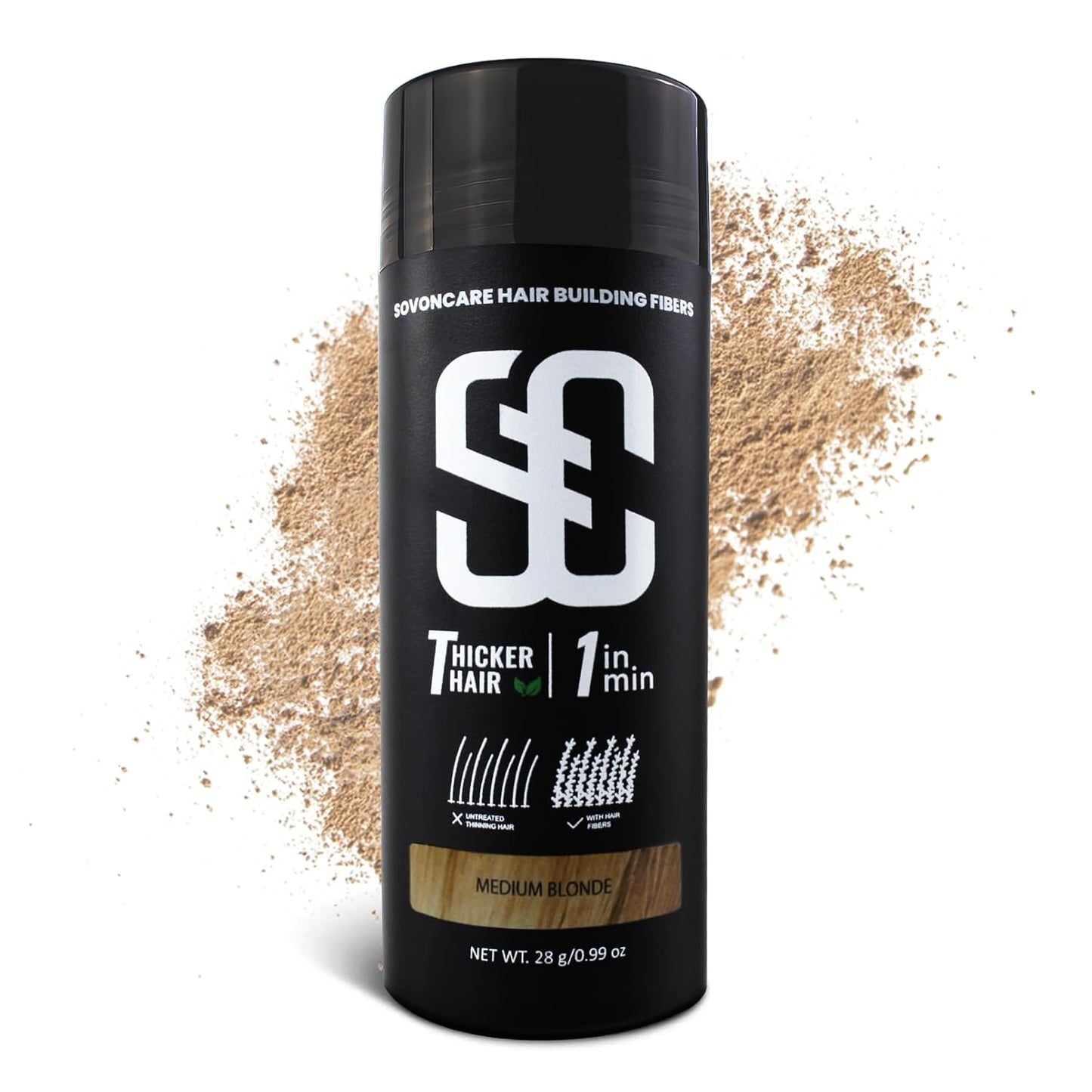 SOVONCARE Hair Fibers for Thinning Hair Medium Blonde, Hair Building Fibers for Bald Spots Undetectable & Natural Conceals Hair Loss Fill In Fine Hair Powder Hair Thicker Instantly for Women & Men 28g