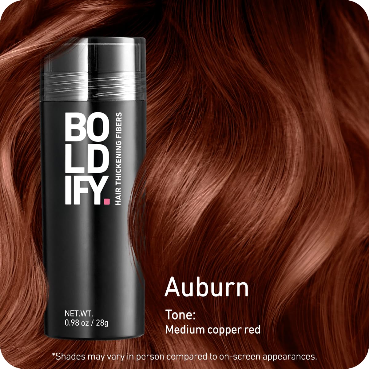 BOLDIFY Hair Fibers (28g) - Fill In Thinning and Fine Hair for an Instantly Fuller, Thicker Look - 14 Shades for Women & Men - Auburn