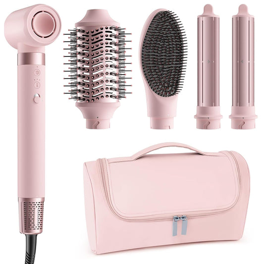 5 in 1 Hot Air Styler Wrap – High-Speed Hair Dryer Brush with Auto Wrap Curlers, Fast Drying & Frizz-Free Styling, No Heat Damage, Volumizing Brush with Travel Bag
