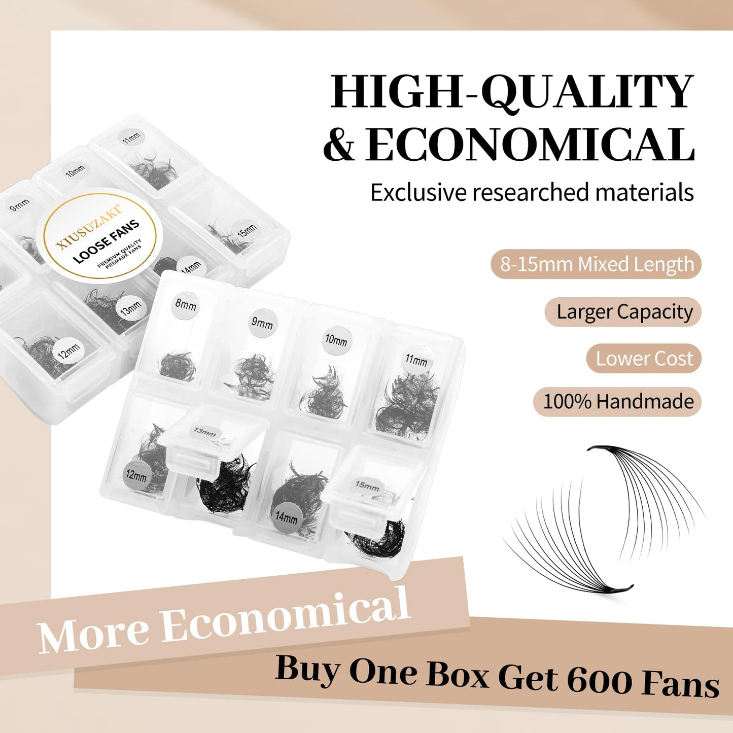 Premade Eyelash Extensions 600 Fans 6D Volume Lash Extensions 0.07 Thickness D Curl Mix 8-15mm Fluffy Soft Loose Fan