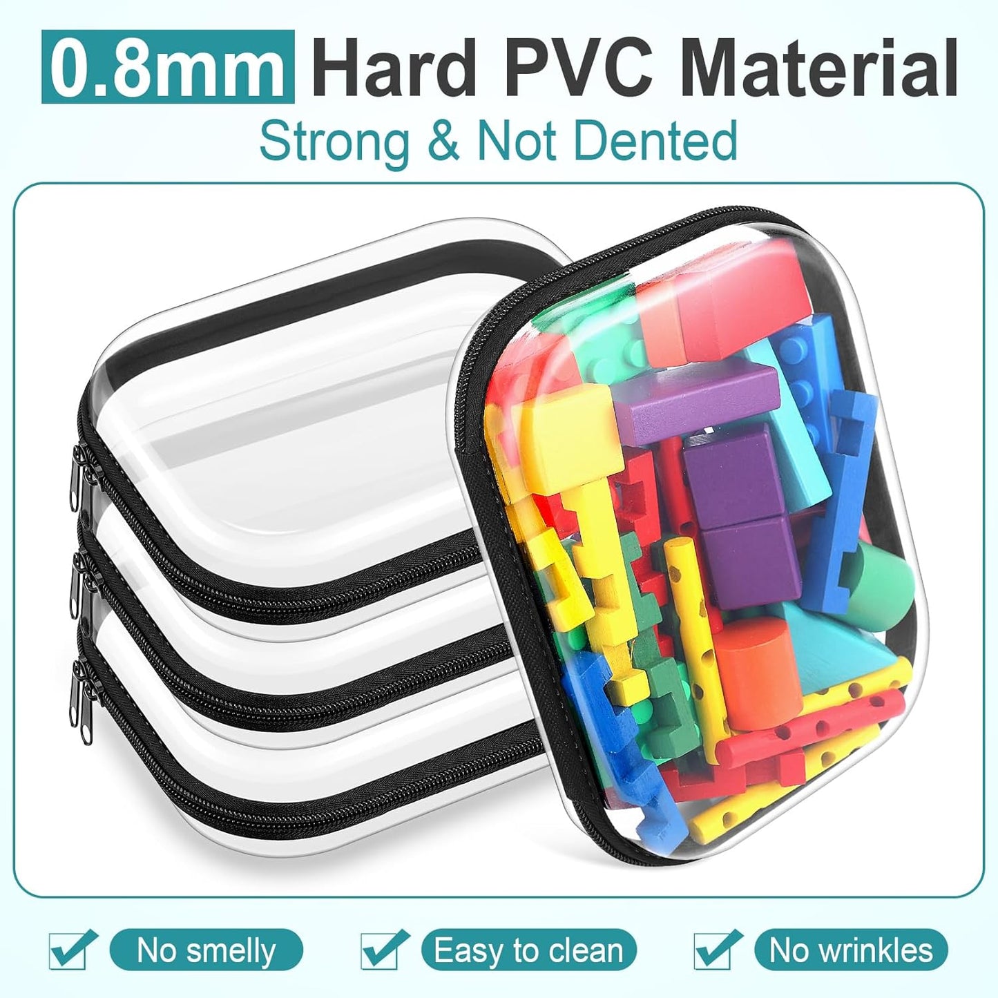 Sanwuta 6 Pcs Clear Hard Zipper Case Pencil Pouches Hard Plastic Zipper Pouches Makeup Bag Transparent Cases for Snacks Plastic Storage Organizer Box for Travel(Black,7.87 x 5.9 x 2 Inch)