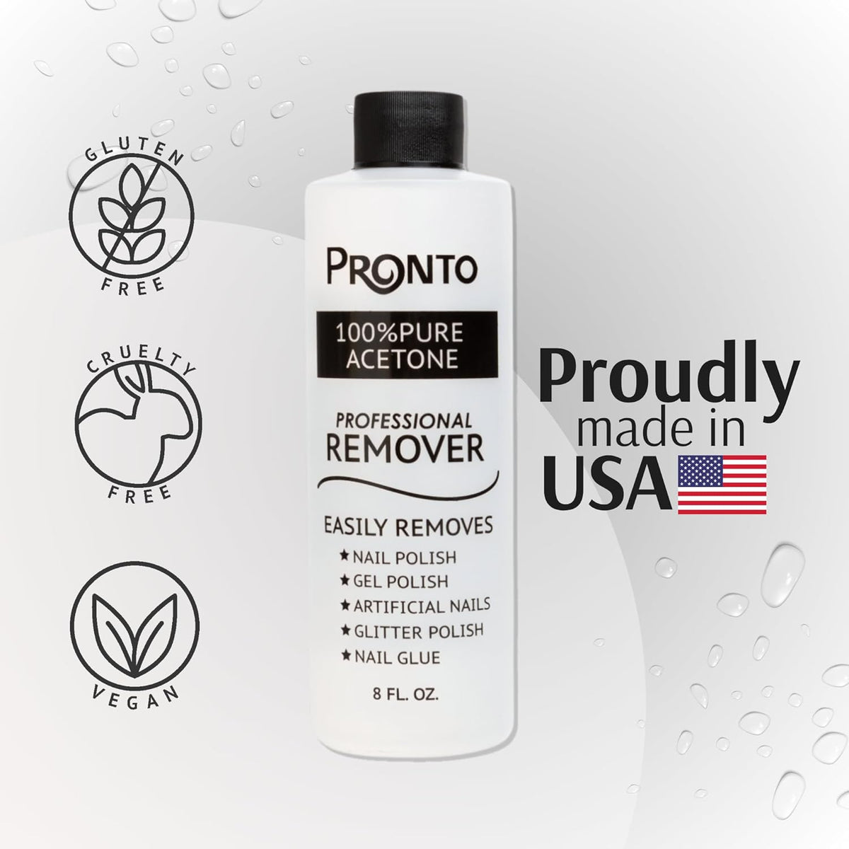 Pronto 100% Acetone Gel Nail Polish Remover - Polish Remover for Nails | Acetone Nail Polish Remover & Acrylic Nail Remover for Removal of Glue & Dip | Acrylic Nail Remover, 8 Fl oz 2 pack