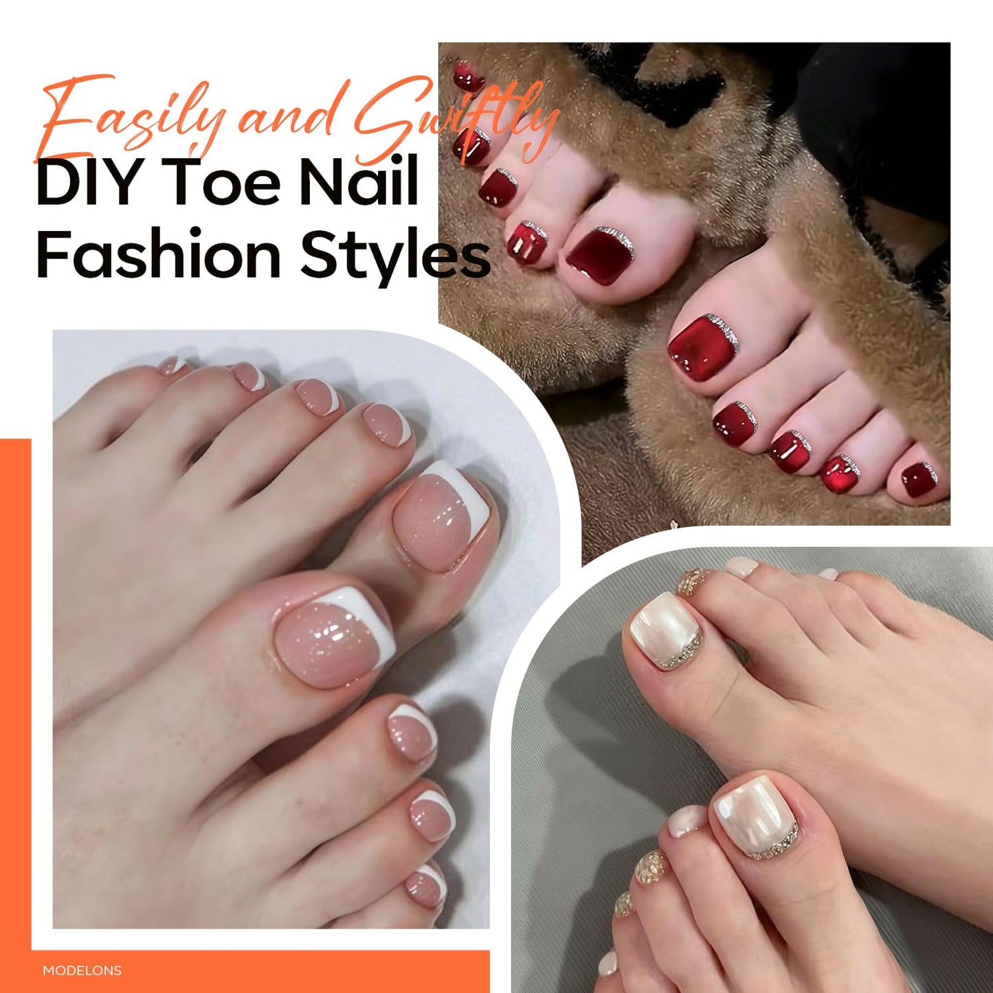 Modelones Toe Nail Tips Short Square Soft Gel Tips Squoval Fake Toe Nails Matte Full Cover Pre-shape Extension Home DIY Salon 240Pcs 15Sizes
