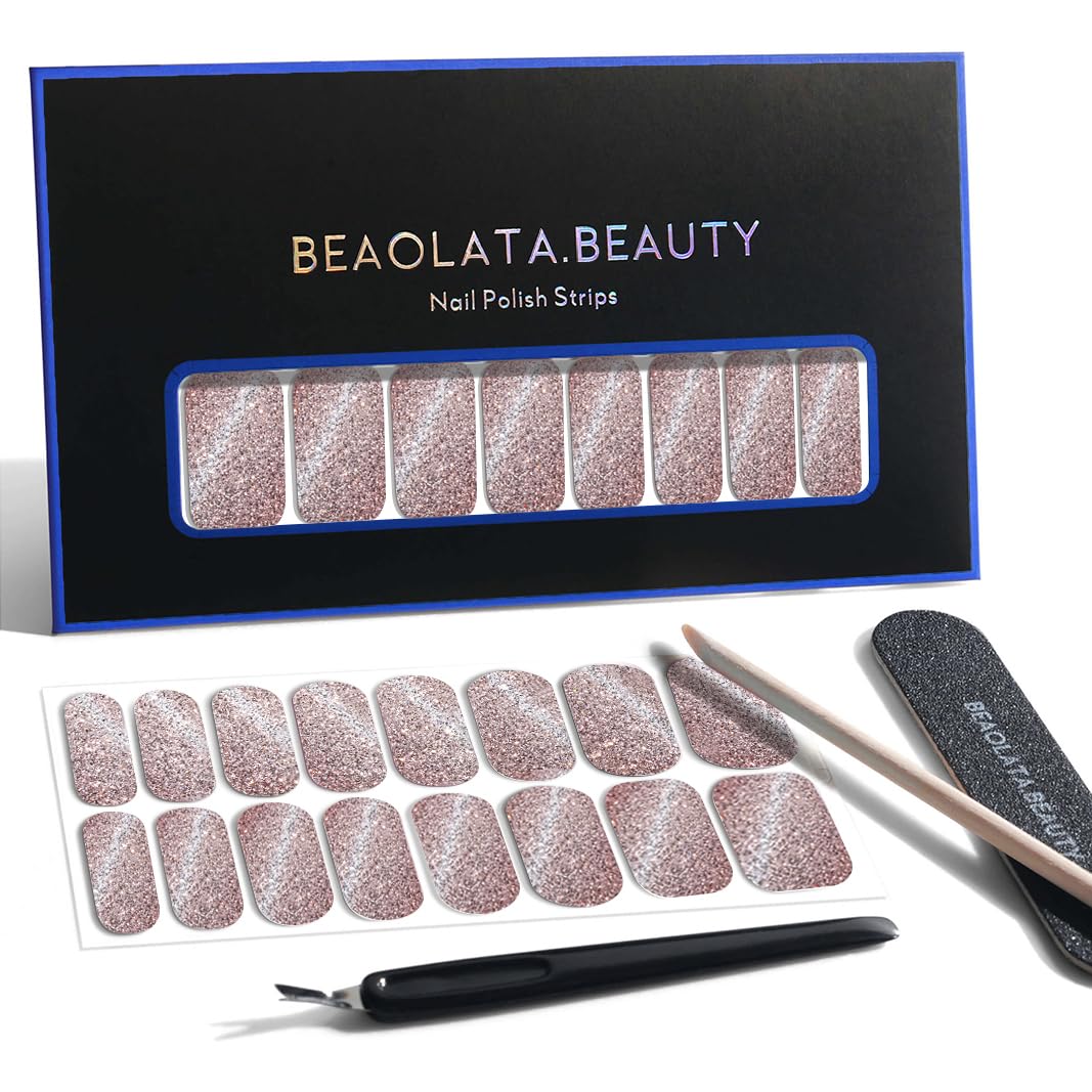 Nail Polish Strips, 32PCS Salon Quality Wraps, Long Lasting Gel Nail Stickers for Women Easy Apply& Remove (Silver Birch Luster)