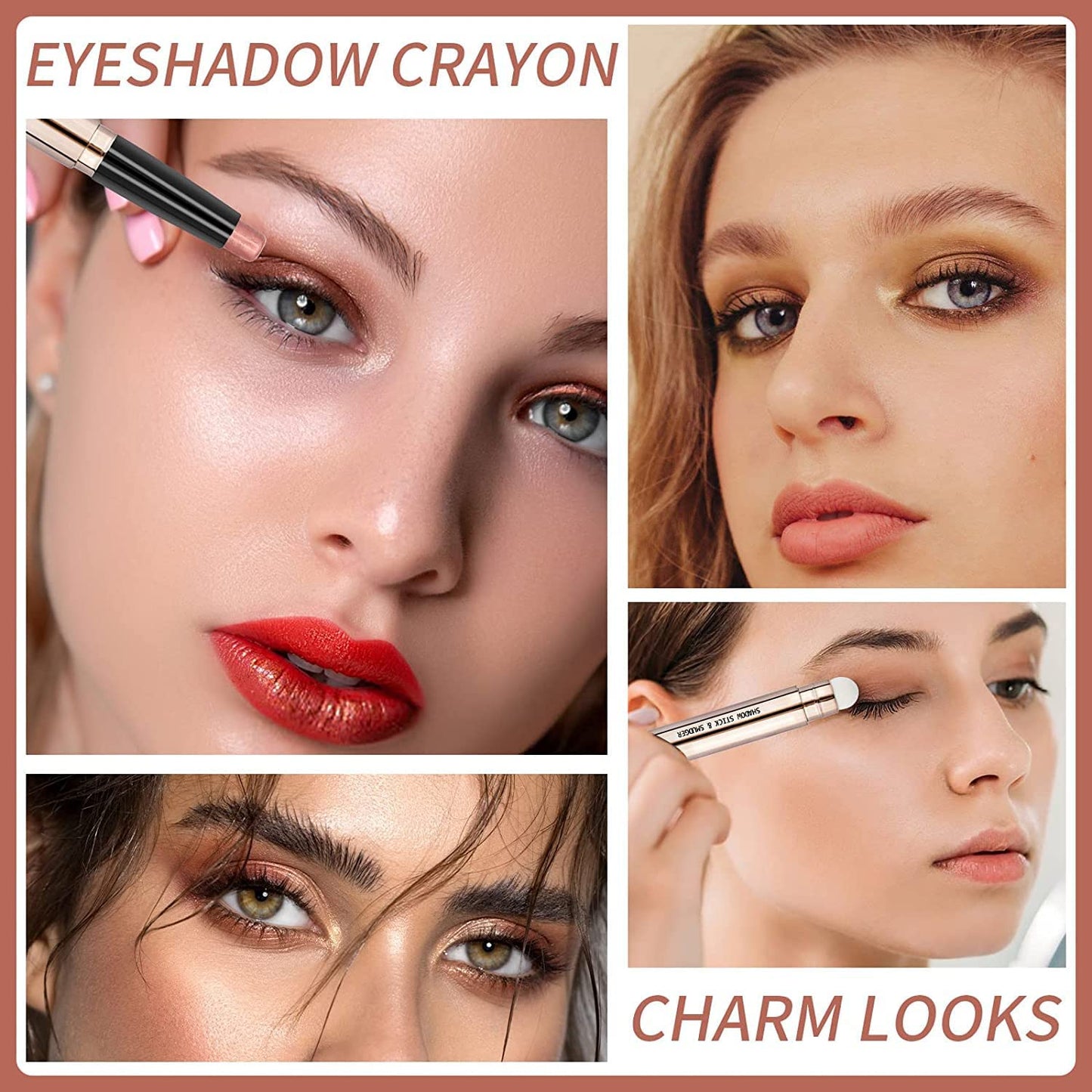 Rose Red Shimmer Eyeshadow Stick Makeup, Smooth Cream shimmer Glitter Eyeshadow Pencil Long Lasting Waterproof Eye Shadow Highlighter Makeup, Hypoallerge(Light rose red shimmer 06)