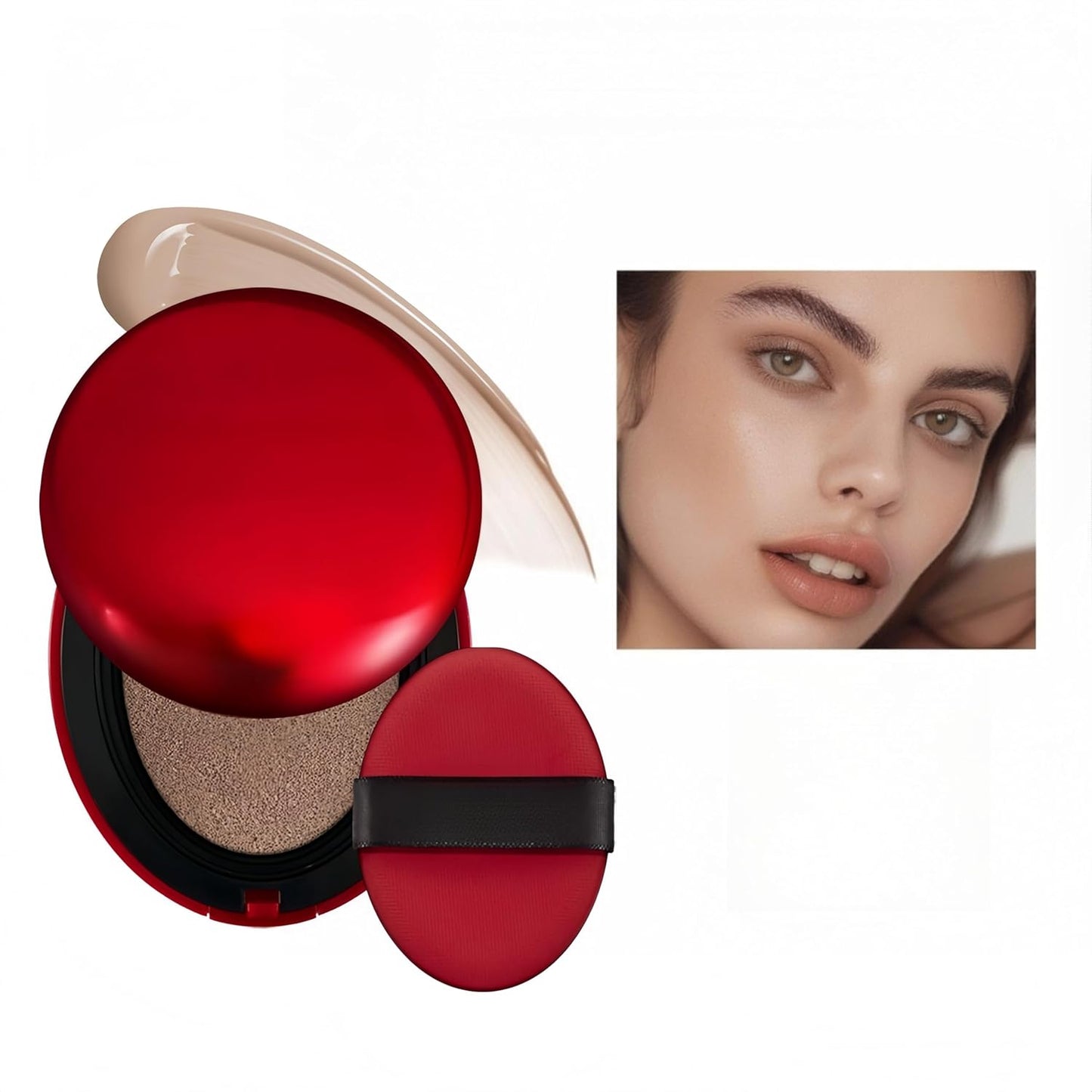 MAEPEOR Cushion Foundation 9 Colors Full Coverage Weightless Satin Glow Foundation Hydrating Long-Lasting Cushion BB Cream (Color 07)