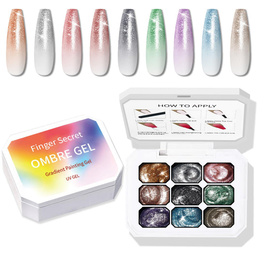 Sponge Pat Paint Nail Gel, 9 Colors Ombre Nails Gradient Gel Nail Blush Blooming Aura Nails Drawing Stripper Floral Painting Nail Art, No Wipe, UV/LED Curing (9 Colors K)