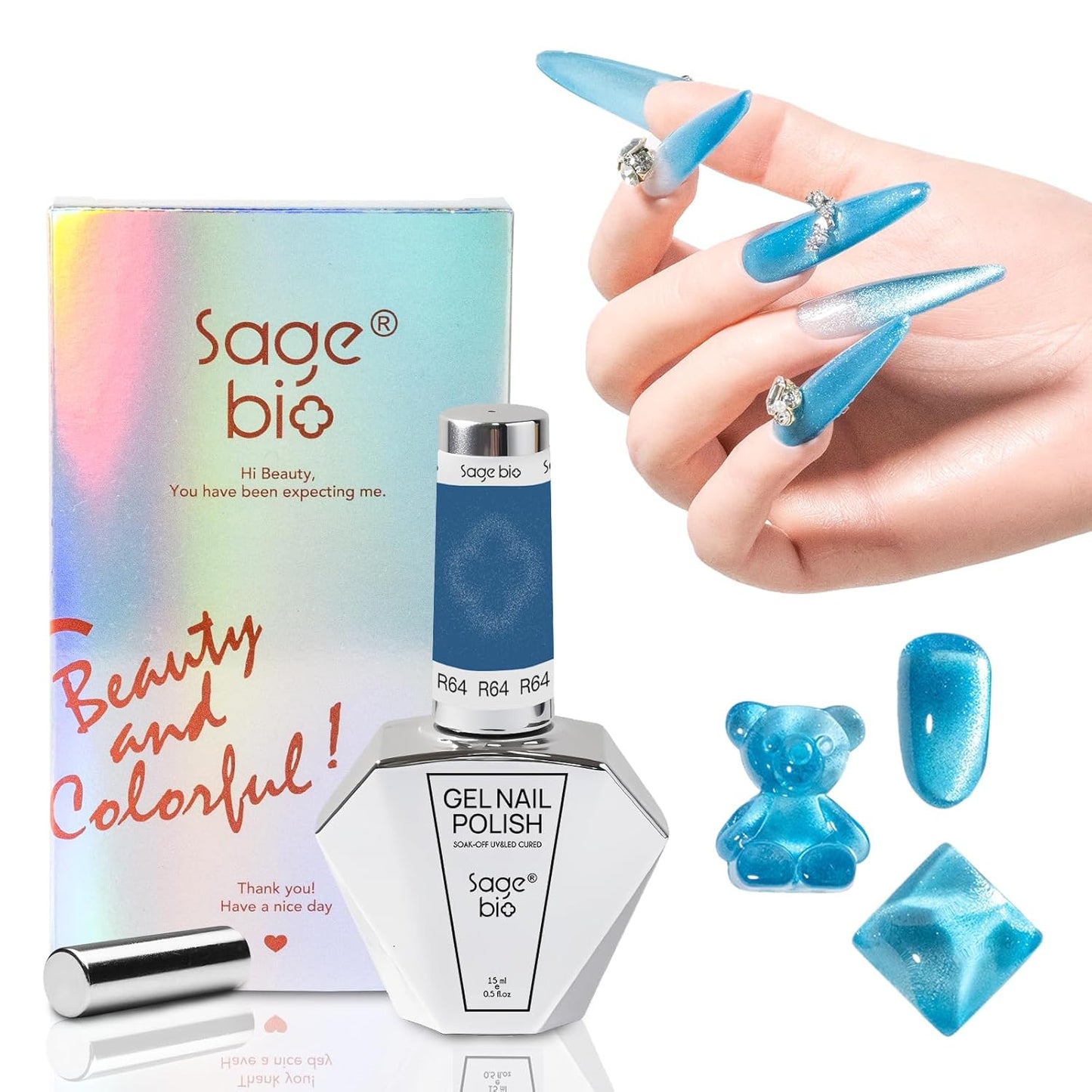Multifunctional Cat Eye Gel Nail Polish, No Base or Top Coat Required, 15ml, Lasts Up to 4 Weeks, UV/LED Cured, Easy Application, R64