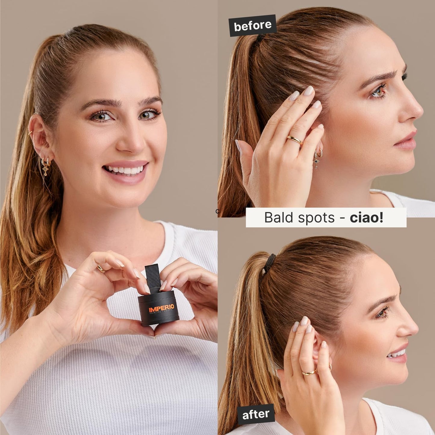 IMPERIO Root Touch Up Hair Powder for Concealing Hair Loss instantly - Hairline Powder for Women & Men - Water resistant Root Cover Up for Thinning Hair in Premium Hairdressing Quality (Dark Brown)