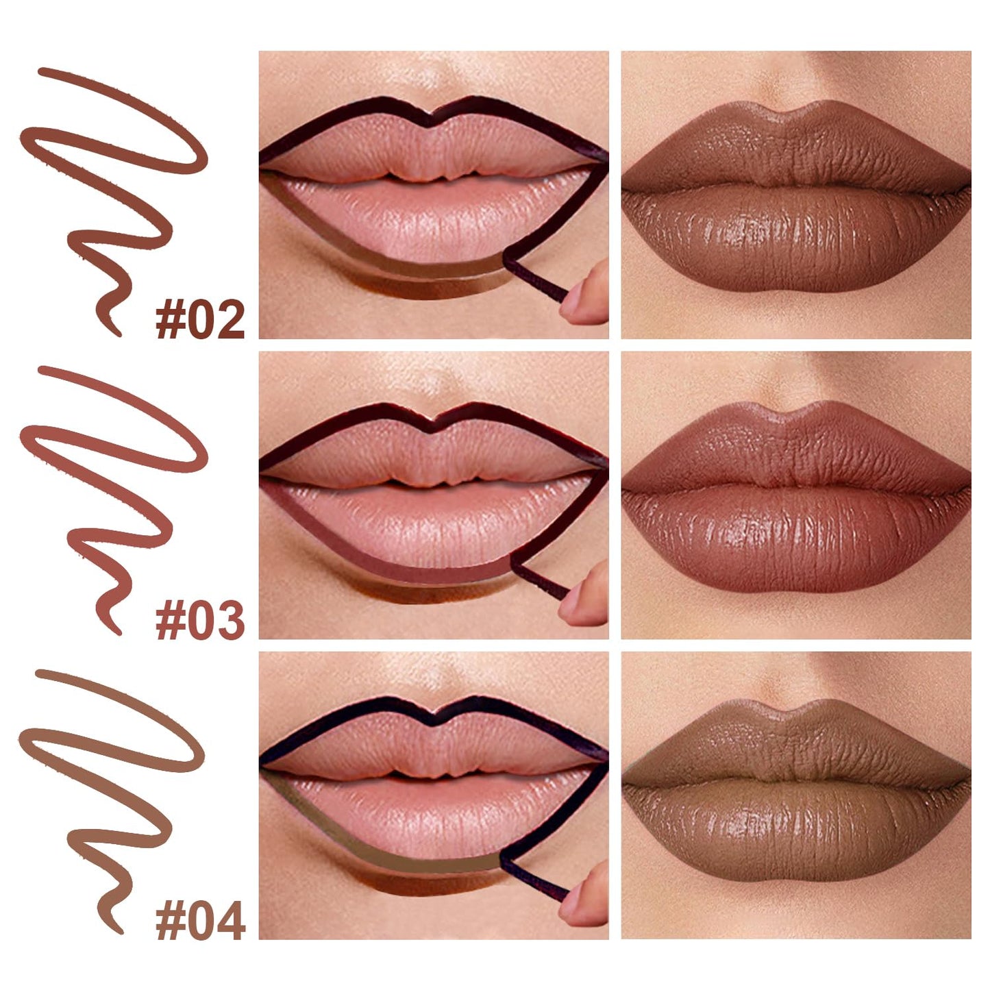 3 Colors Peel Off Lip Liner Stain with Tweezer, Long Lasting Waterproof Lip Tint Stains Makeup Set with Matte Finish for Women, Natural Look, Easy to Use, for All Skin Types (#234, M)