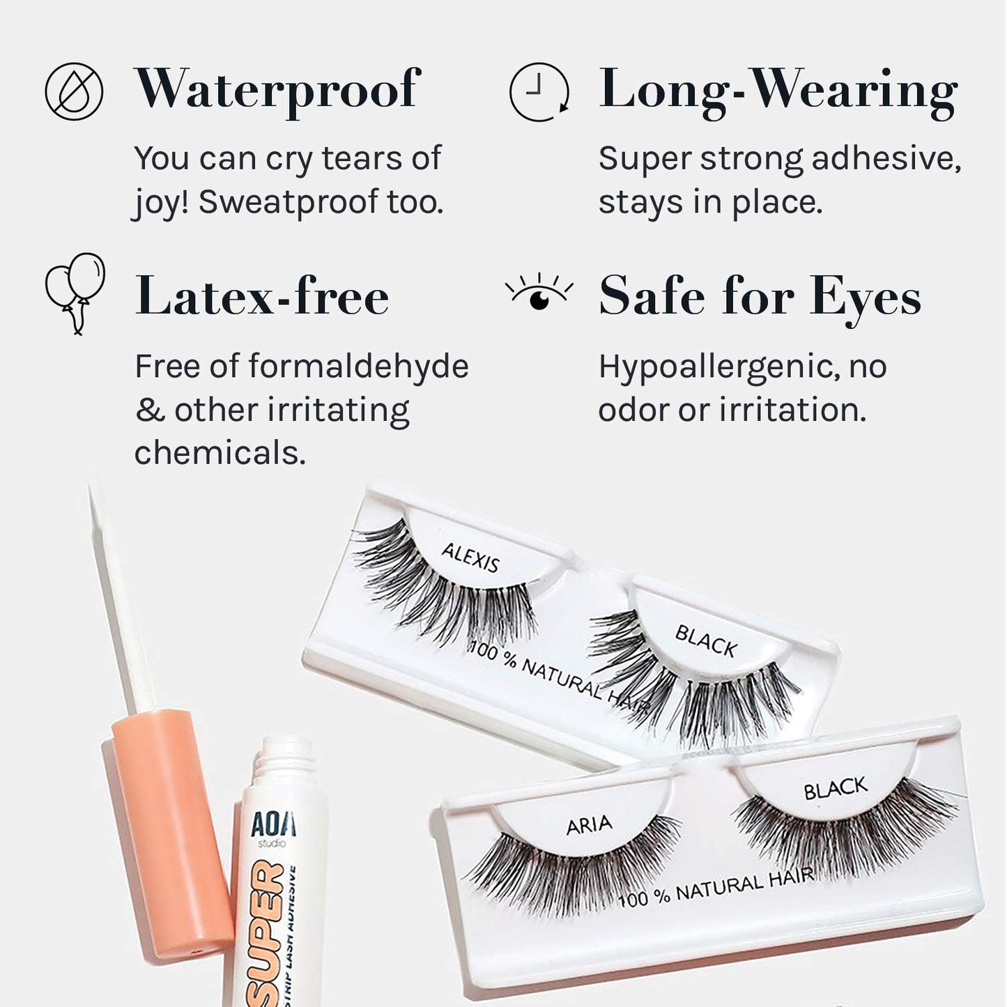 AOA Studio Eyelash Lash Glue Enhancers 4pcs Strip Lash Adhesive Strong Hold Water Proof Formula No Irritation Latex Free Long Lasing Quick Dry Eyelash Adhesive 0.17oz Each (4 Pack) (Clear)
