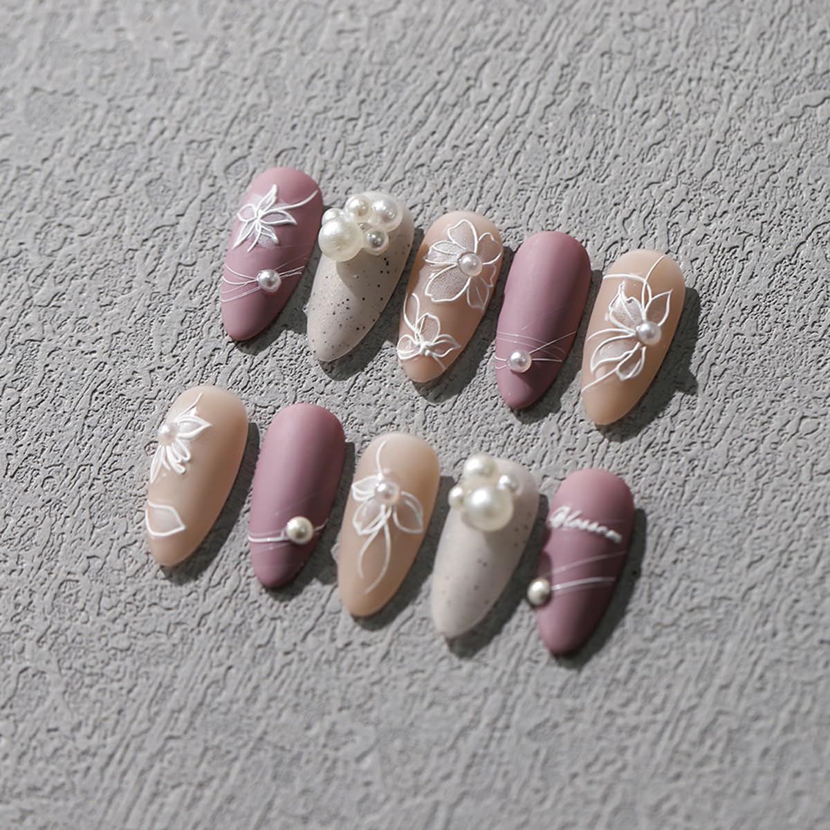 Flower Nails Stickers White Nail Decals with Pearl Design Glue on Nails Sticker Floral Nails Art Stickers 5D Embossed Self Adhesive for Women Girls Kid Manicure Charms Decoration