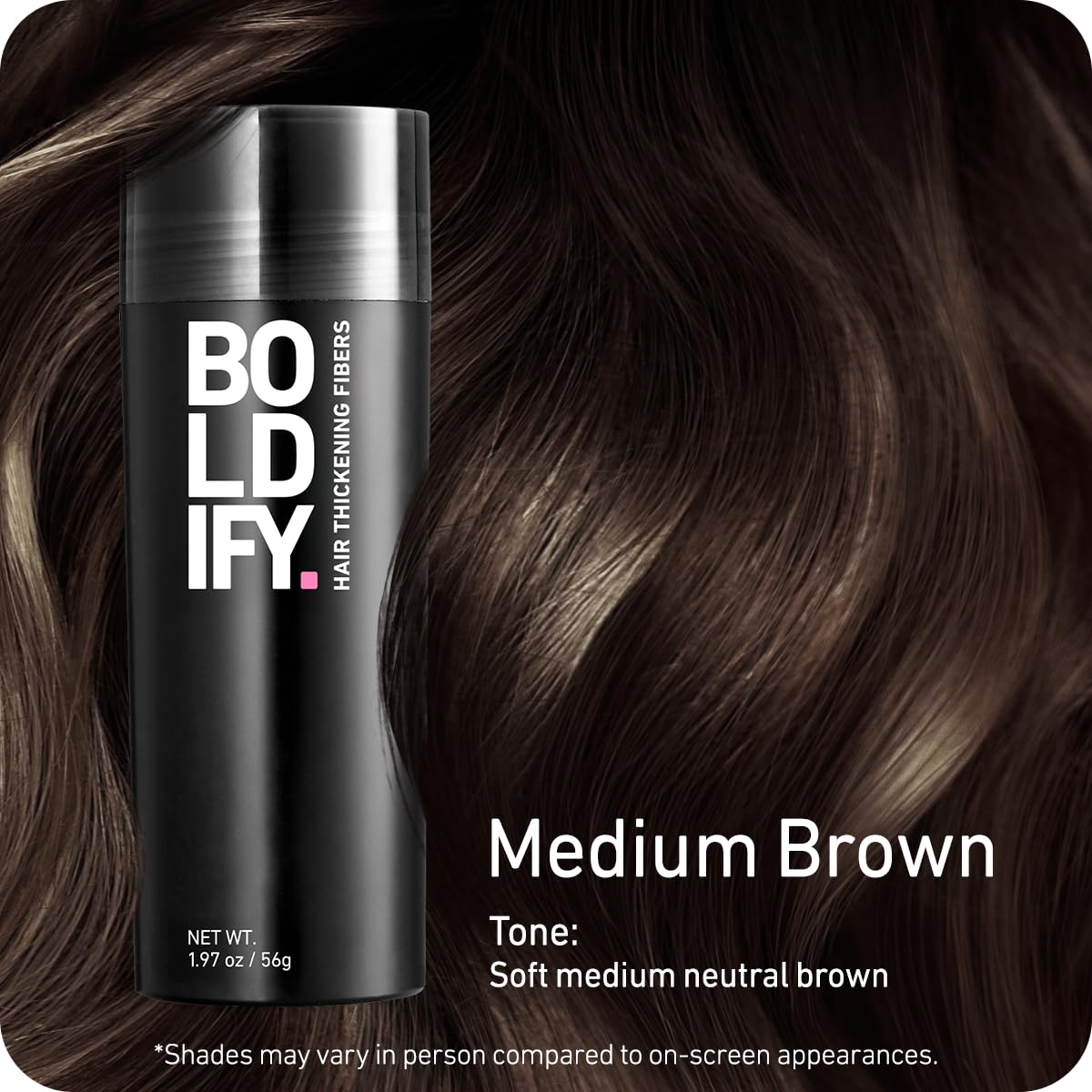 BOLDIFY Hair Fibers (56g) - Fill In Thinning and Fine Hair for an Instantly Fuller, Thicker Look - 14 Shades for Women & Men - Medium Brown
