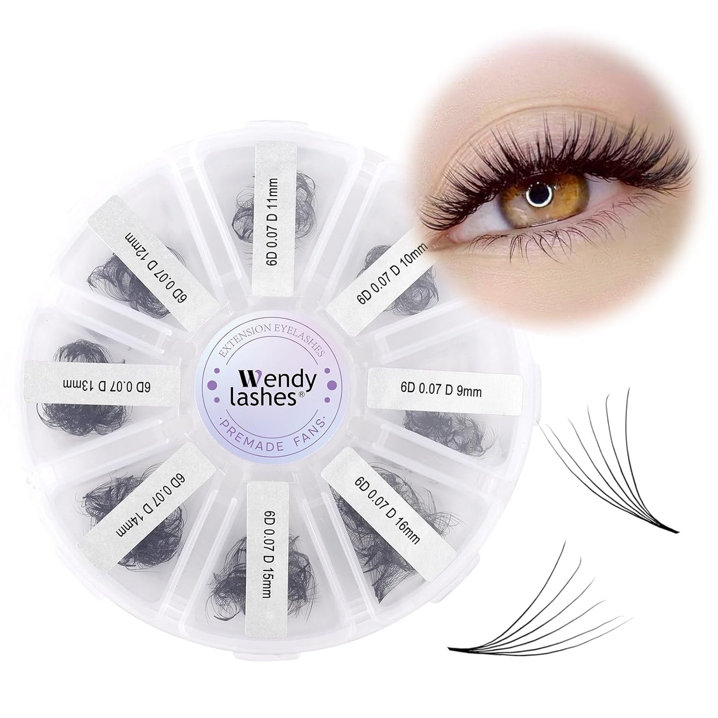 Premade Fans for Eyelash Extension: 6D, Wendy Lashes, Handmade Fans, Pre-made, For Lash-Artists, D, 9-16mm