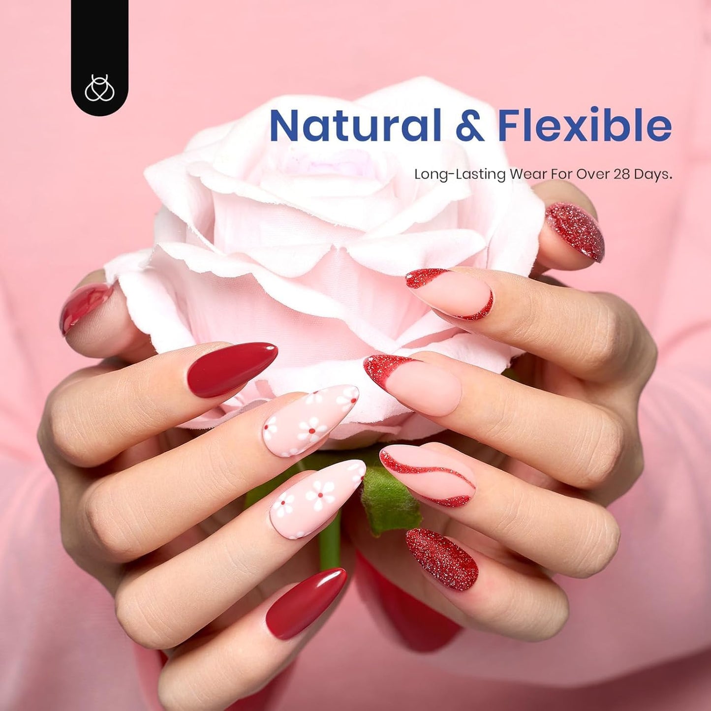 Beetles Gel Nail Kit Etch-X, Almond Medium, 500pcs 12 Sizes, with 9 in 1 Glue Mini Nail Lamp, Fall Nails, Pre-Etched Half Matte Easy Extension Set for Home DIY Salon Manicure Art
