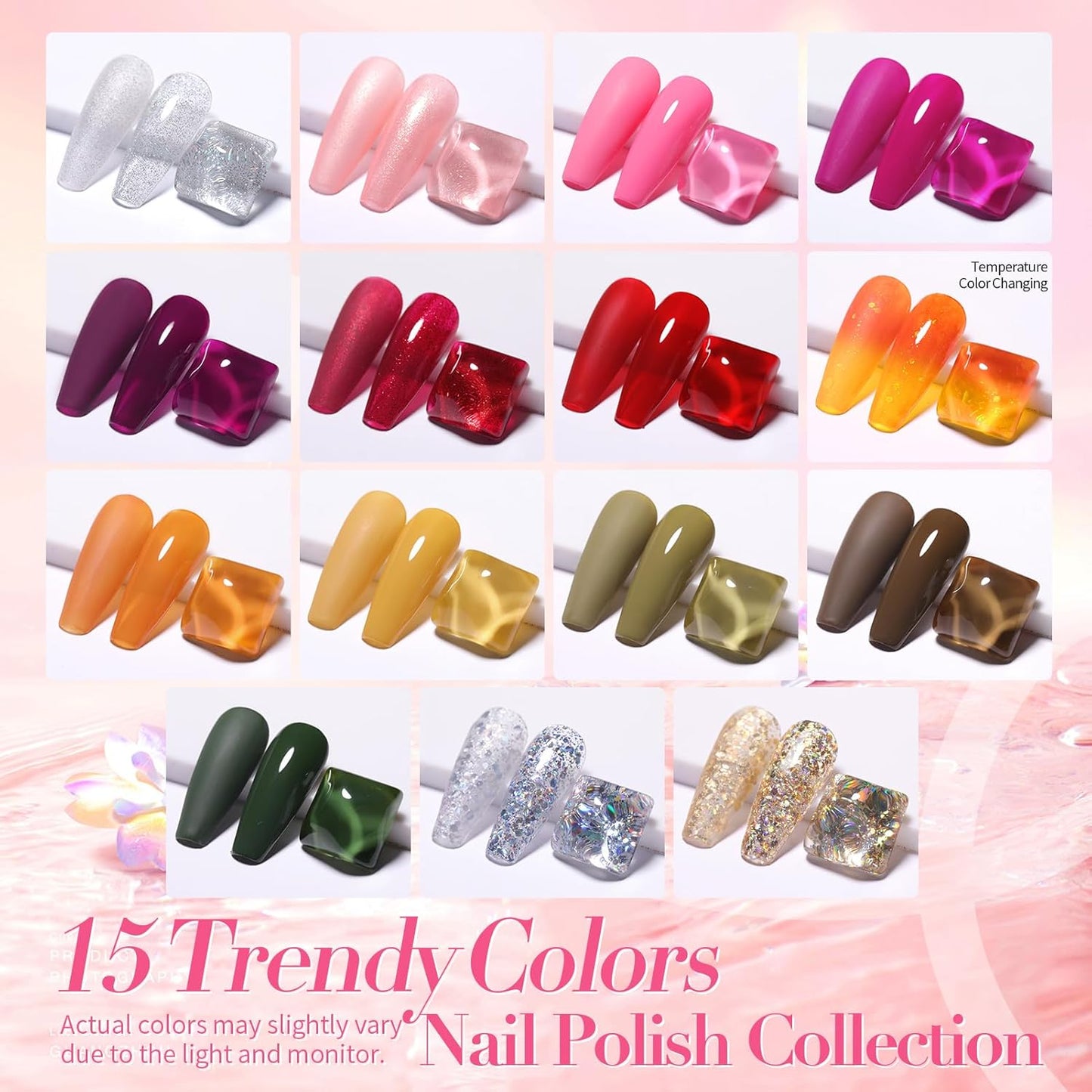 Born Pretty Fall Nail Polish Set, 15 Colors Quick Dry Nail Polish Kit Orange Yellow Brown Red Pink Silver Gold Glitter Color Changing Orange Nail Lacquer Glossy Fingernail Polish Manicure Set