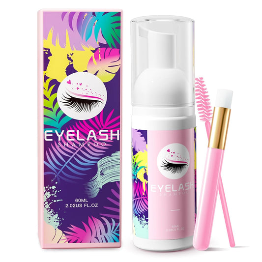 Buqikma Lash shampoo for Eyelash Extension, 60Ml/2.11fl.Oz Eyelash Shampoo Kit with Lash Wash Brushes Gentle Lash Extension Cleanser for Professional Salon and Home Eyelash Care