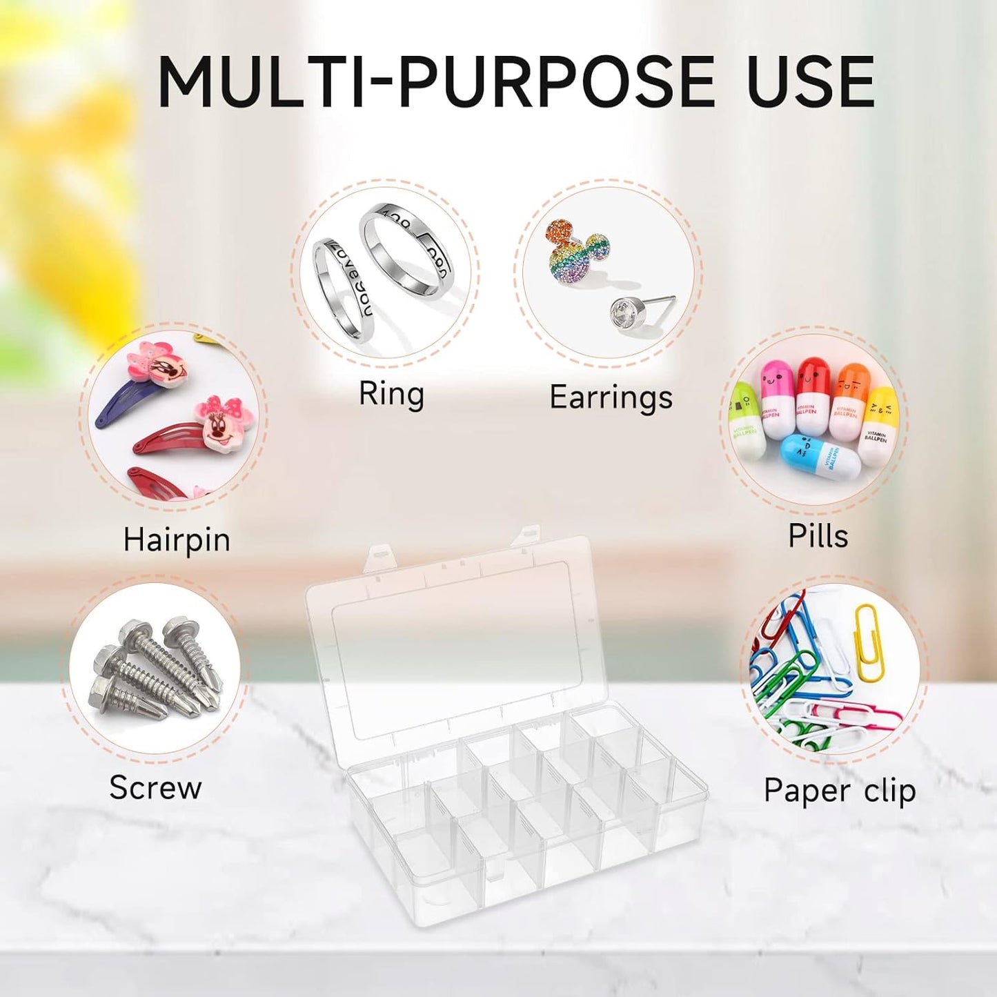 15 Grids Clear Plastic Storage Box with Compartment, Craft Organizers and Storage, Transparent Jewelry Storage Box, Small Parts Organizer for Sewing Bead Washi Tape Thread