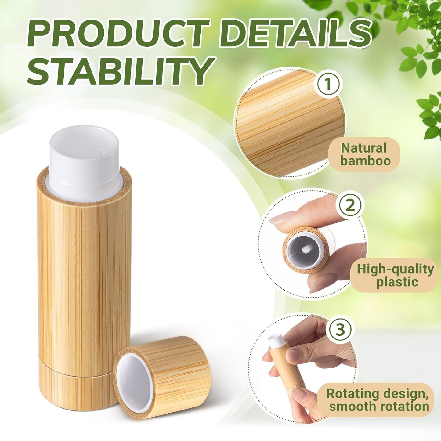 Leinuosen 36 Pcs Bamboo Empty Lipstick Tubes, Refillable 5g Lip Balm Containers with Rotable Plastic Inner for Women Girl DIY Cosmetic Lip Gloss Tubes for Lipstick, Deodorant, Solid Perfume, Makeup