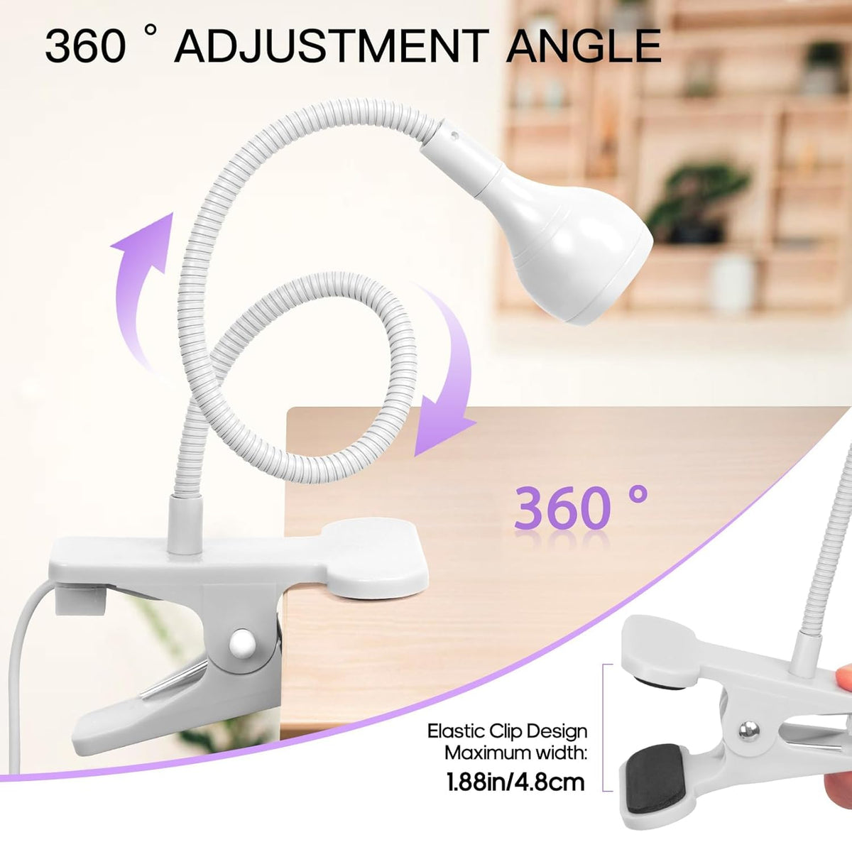 AORAEM LED Nail Lamps 3W Flexible Gooseneck Lamp Quicky Dry Nail Manicure Dryer Gel Polish Curing Light Plug Play Portable Flash Cure Light for Gel Nails Home DIY Professional Nail Tools White