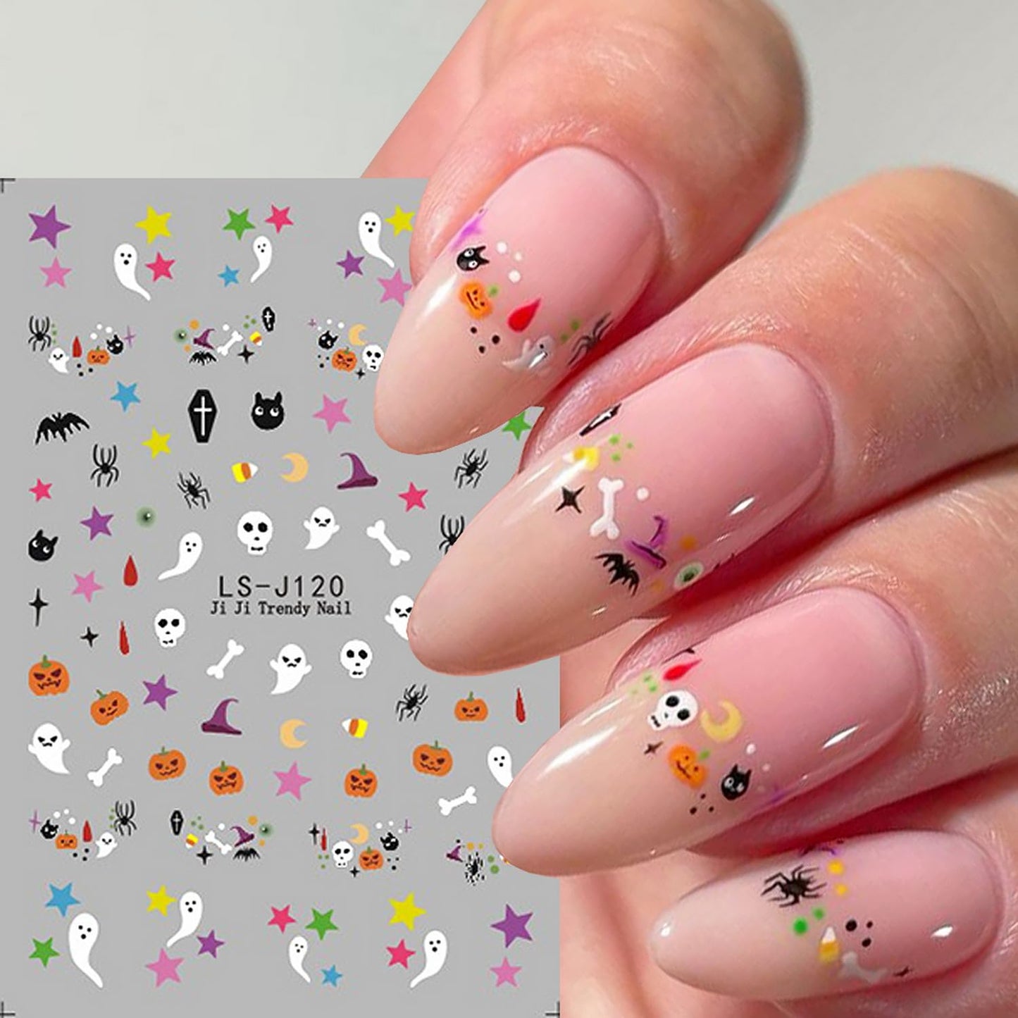 6 Sheets Halloween Nail Art Stickers 3D Self Adhesive Cute Coal Ball Ghost Skull Designs Pumpkin Nail Stickers Spider Web Stars Bat Nail Decals Sticker Halloween Nails Art Supplies for Women