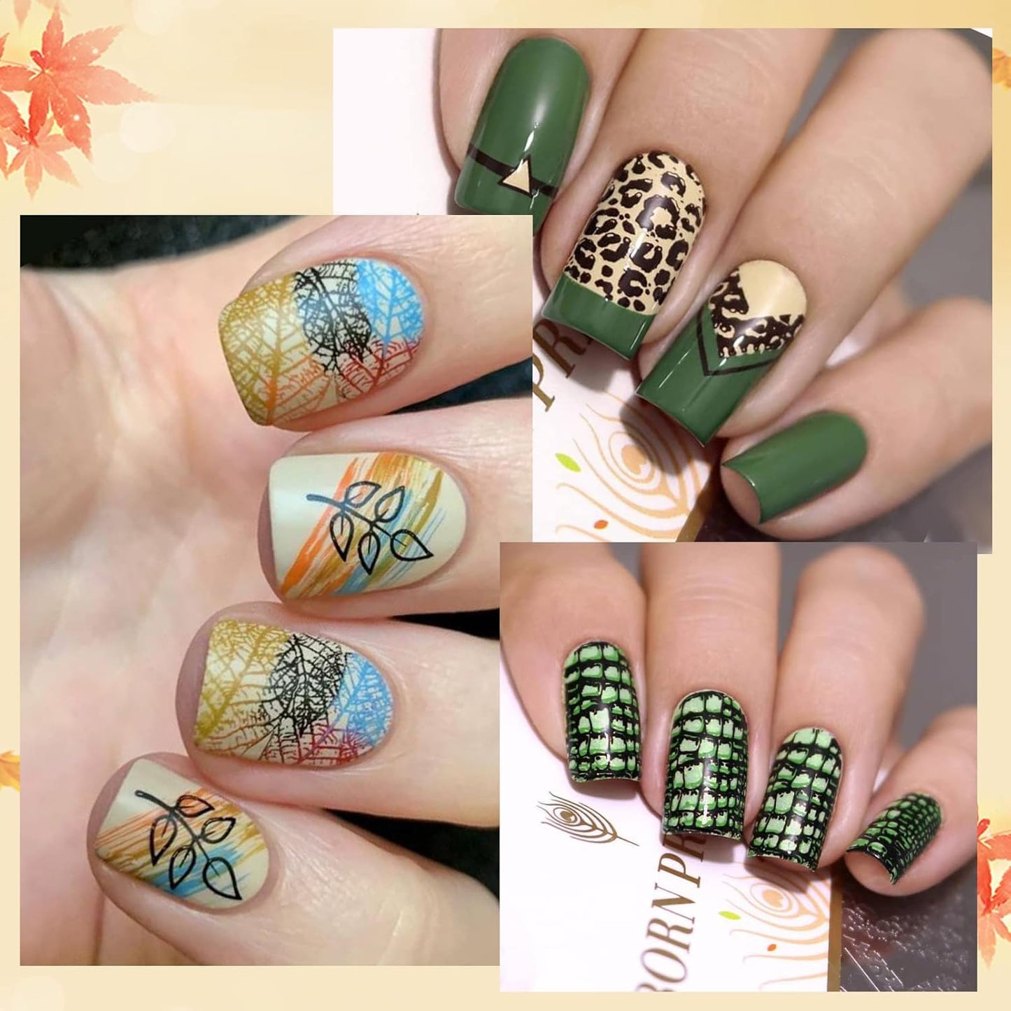 Born Pretty Nail Stamping Plates 8PCS Nail Art Design Kit Fall Winter Halloween Christmas Tree with Snowflake Cute Deer Nail Art Image Plates Halloween Christmas Patterns Templates DIY Printing Tools