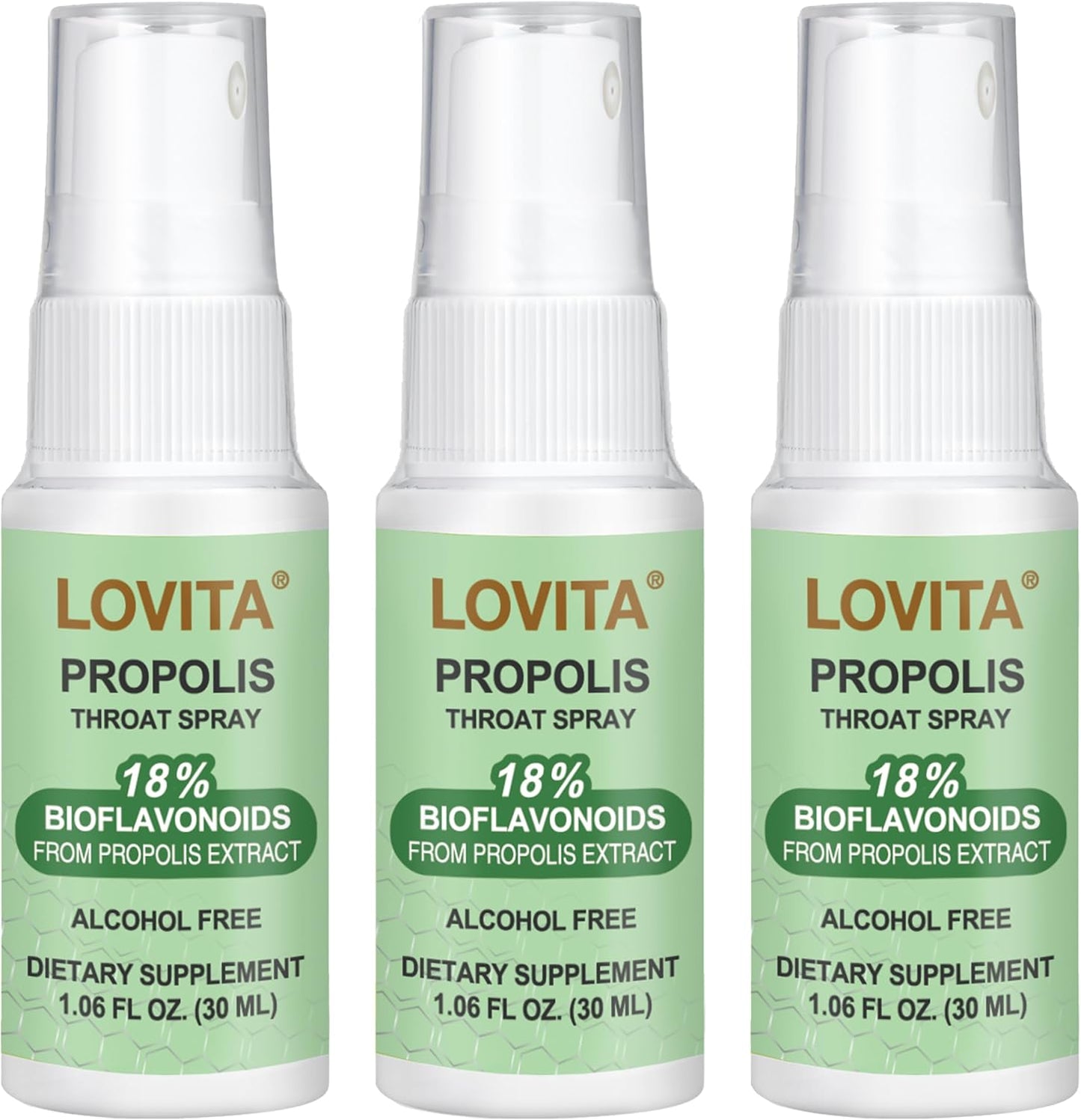 Lovita Bee Propolis Throat Spray, 18% Bioflavonoids, Alcohol-Free, Immune Support, Throat Soothing, Antioxidant, Gentle Taste, 1 Fl Oz (Pack of 3)