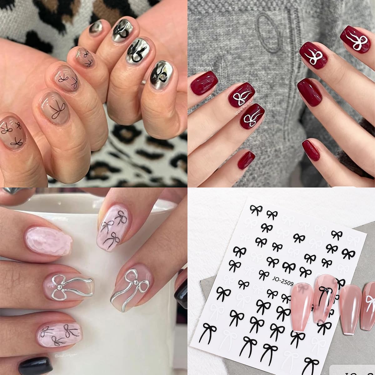 6 Sheets Black White Nail Art Stickers Star Nail Stickers Valentines Heart Nail Decals Cute Bow Hollow Out Hearts Stars Nail Design Sticker for Nail Art Decor 3D Starlight Bow Nail Supplies Charms DIY