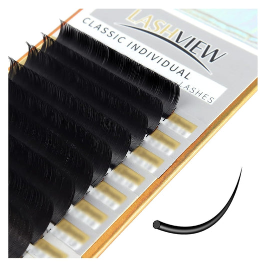 LASHVIEW D Curl 10mm Semi-Permanent Eyelash Extensions 0.20 Thickness Silk Fake Natural Thick Lashes Individual Eyelashes Silk lashes (Salon Use)