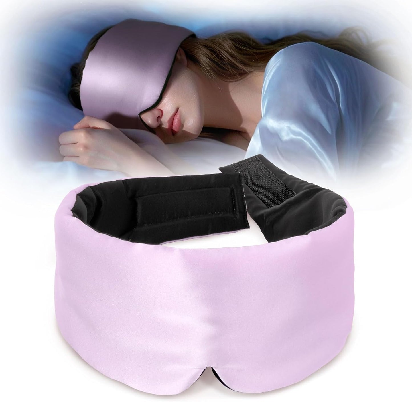 LULUSILK Reversible Mulberry Silk Sleep Mask for Women and Men, Adjustable Real Silk Eye Mask for Sleeping, Lavender and Black, Pack of 1