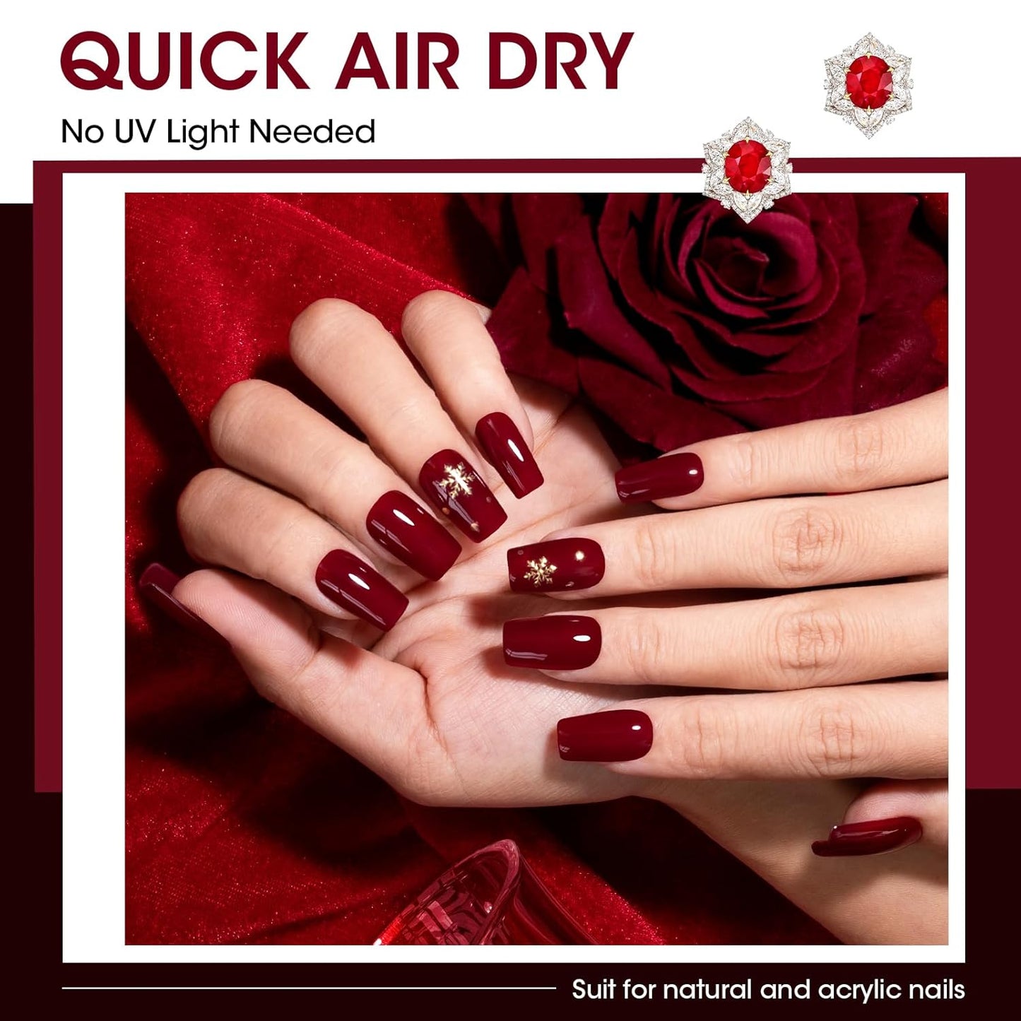 GELLEN Dark Red Nail Polish Set, Deep Burgundy Wine Cherry Blood Red 6 Colors, Fall Winter Quick Air Dry Regular Nail Polish for Women Gifts DIY Art Nails Home Salon, Not UV Gel, Hema Free, Non-toxic