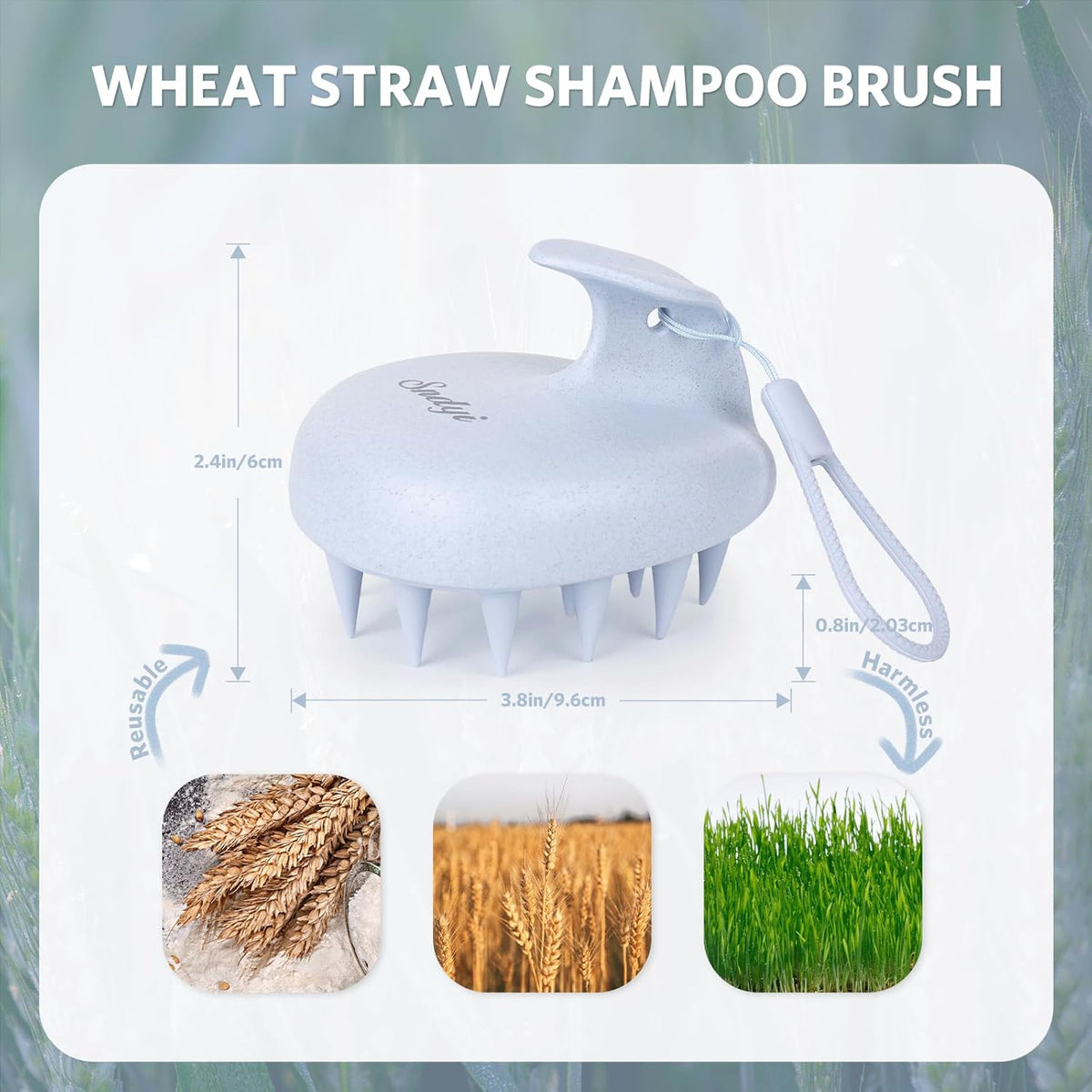 Sndyi Scalp Massager Shampoo Brush, Scalp Scrubber with Soft Silicone Bristles, Scalp Exfoliator for Dandruff Removal, Wheat Straw Hair Scalp Massager for Hair Growth, Wet Dry Scalp Brush, Blue