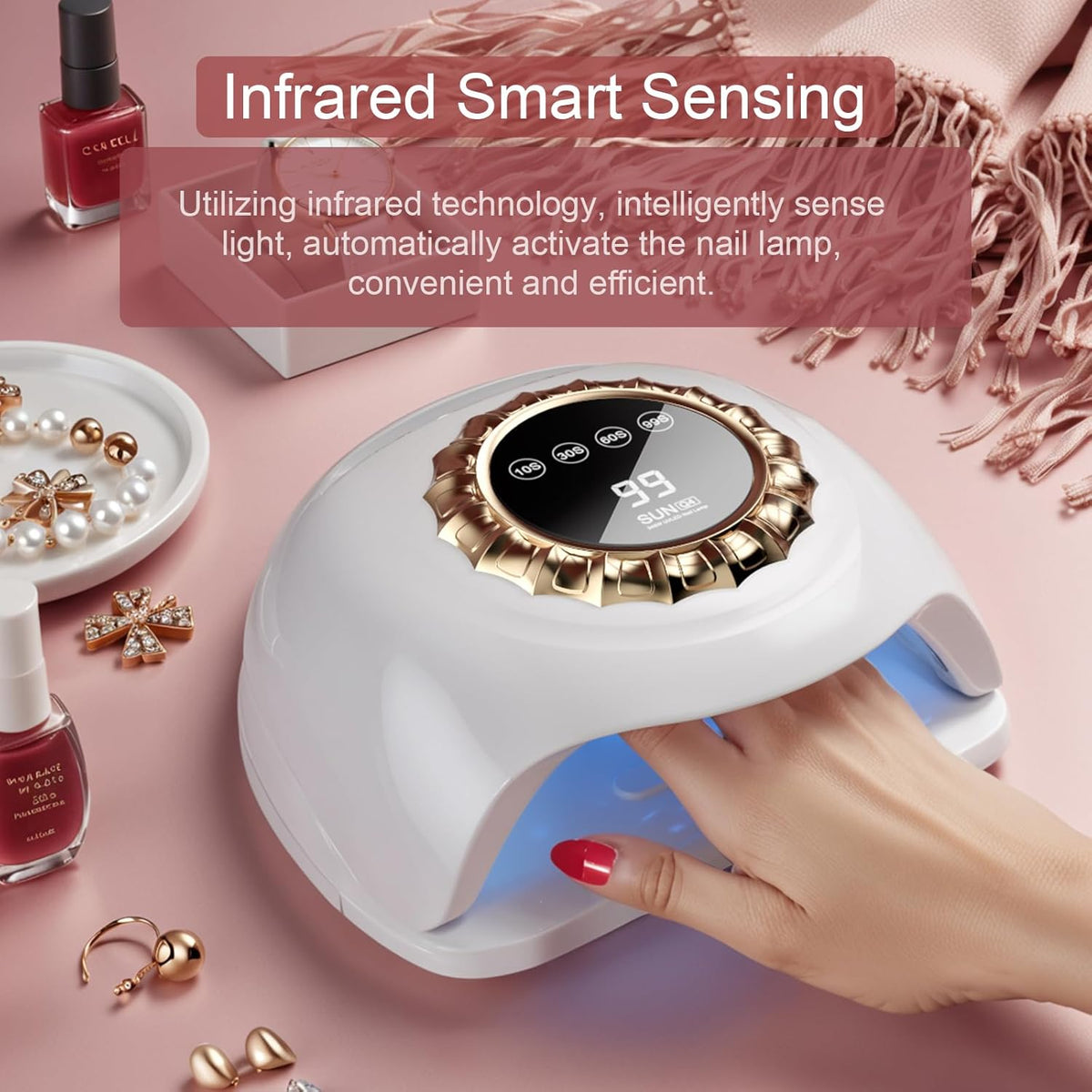 Professional White LED Nail Lamp – Smart Gel Nail Dryer with Touch Timer, Dual-Light Beads & Removable Base – Sleek UV Lamp for Salon & Home Use