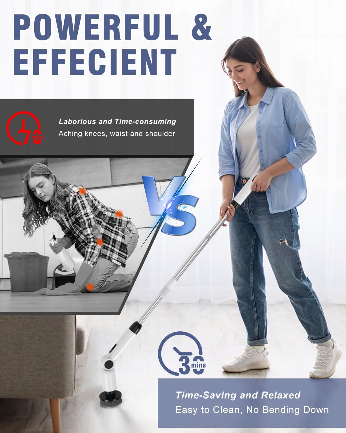 Electric Spin Scrubber, [IPX7 Waterproof ] [50KG Torque] Shower Scrubber with 9 Brush Heads, 2 Speed Mode, 4 Adjustable Angles, Electric Brush for Cleaning for Bathroom Floor Tile