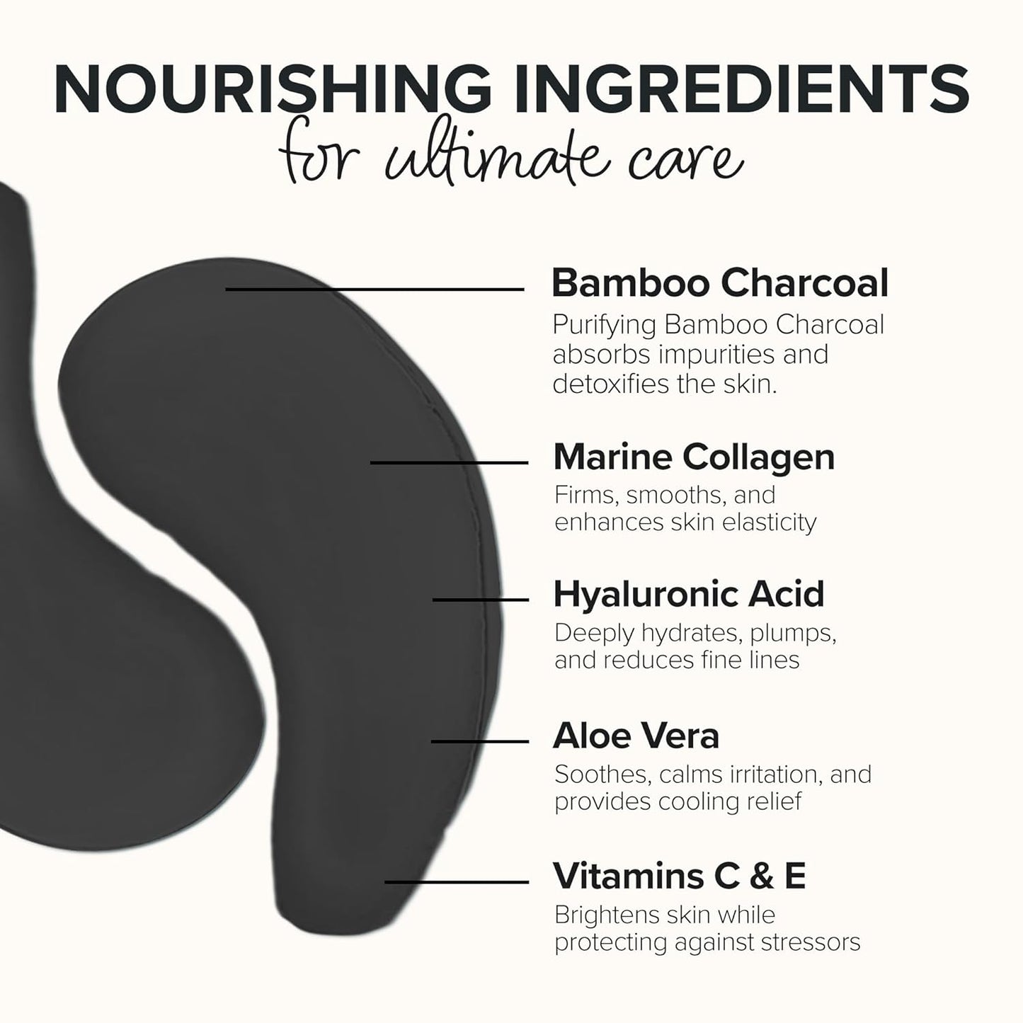 ToGoSpa, Bamboo Charcoal Under Eye Repair Mask, Collagen Under Eye Patches, Enriched With Ale Vera, Hyaluronic Acid, Lightens Skin Tone And Soothes Redness And Puffiness, Pack Of 6