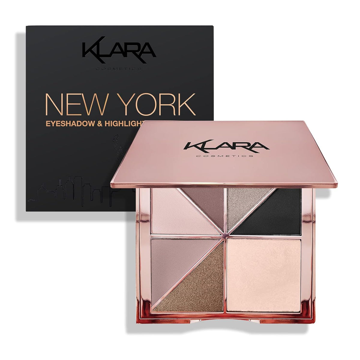 New York Eyeshadow Highlight Palette Rosegold Shimmer Glitter Sparkle Luxury Versatile Crease-free easy-blend Long Lasting Full 100% Color Pigment, New York, 1 count
